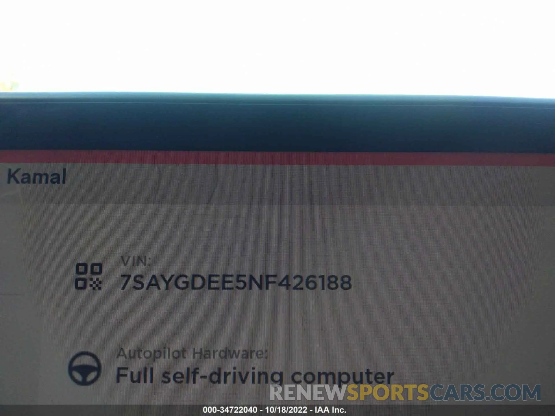 9 fotografías del automóvil dañado 7SAYGDEE5NF426188 TESLA MODEL Y 2022