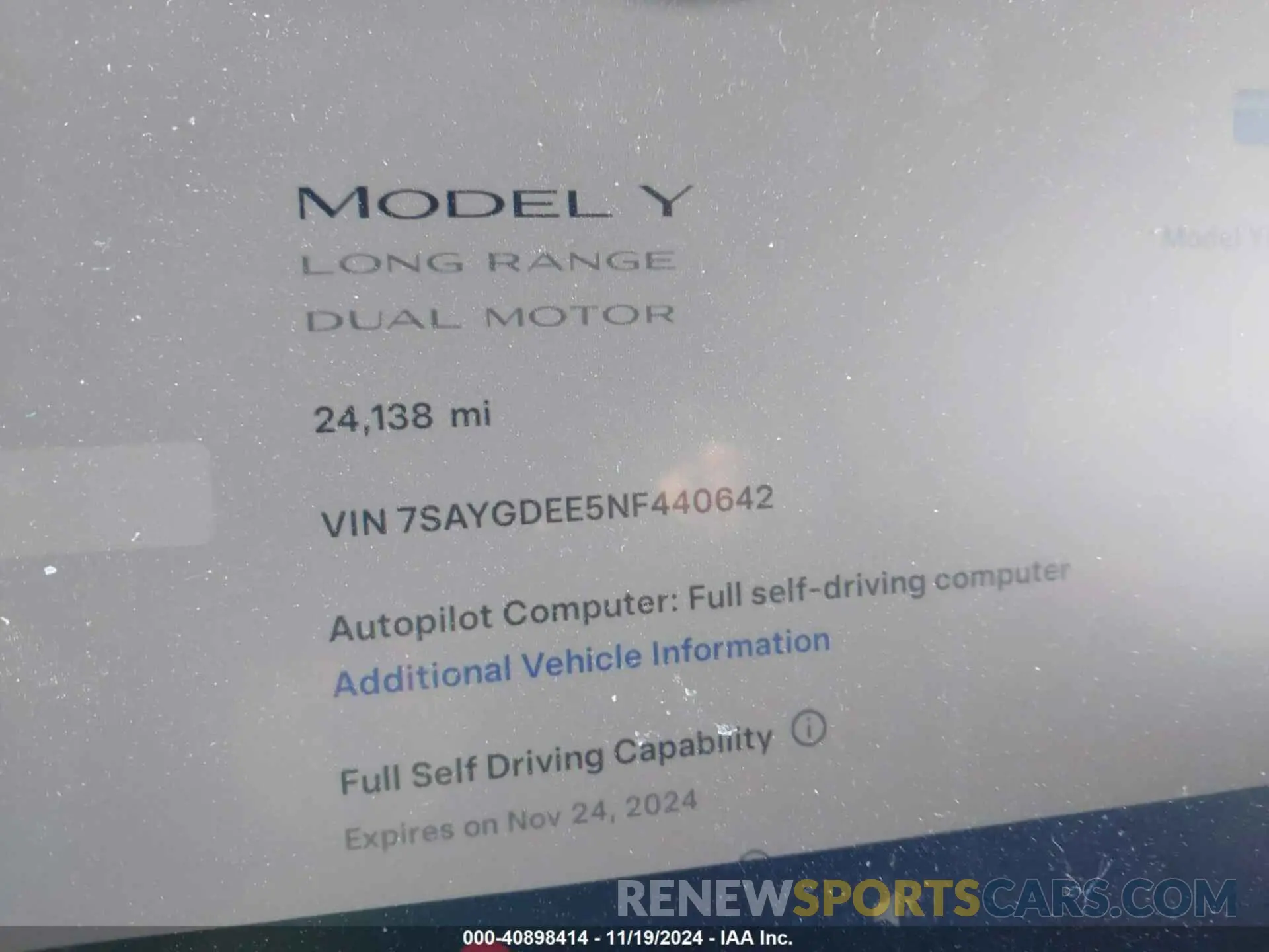 7 fotografías del automóvil dañado 7SAYGDEE5NF440642 TESLA MODEL Y 2022