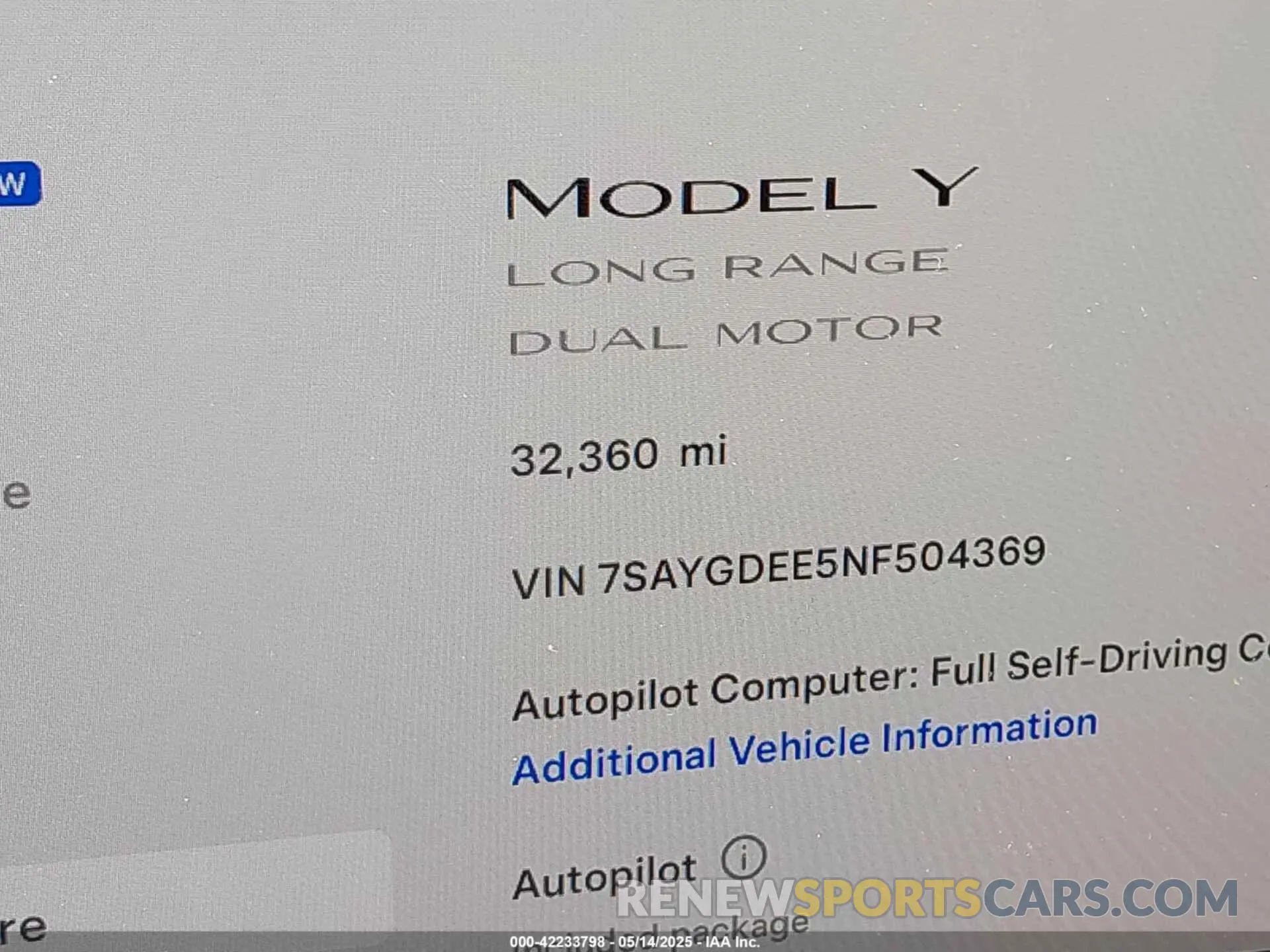 16 fotografías del automóvil dañado 7SAYGDEE5NF504369 TESLA MODEL Y 2022