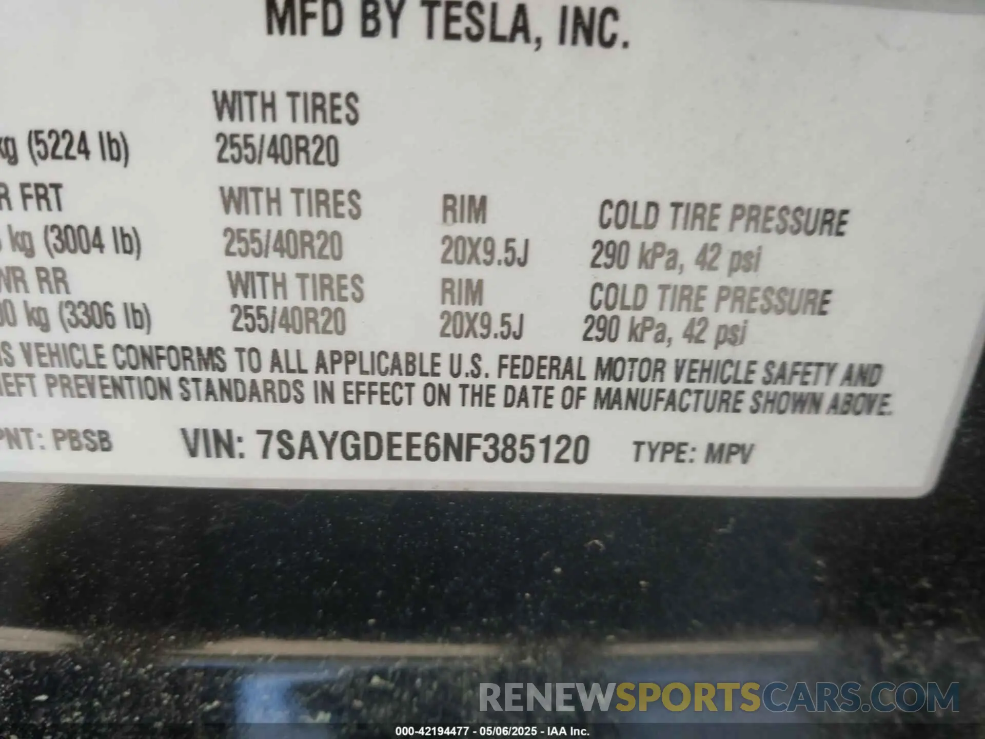 9 fotografías del automóvil dañado 7SAYGDEE6NF385120 TESLA MODEL Y 2022
