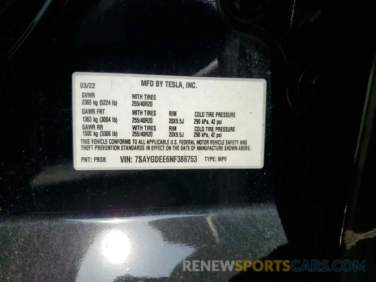 13 fotografías del automóvil dañado 7SAYGDEE6NF386753 TESLA MODEL Y 2022