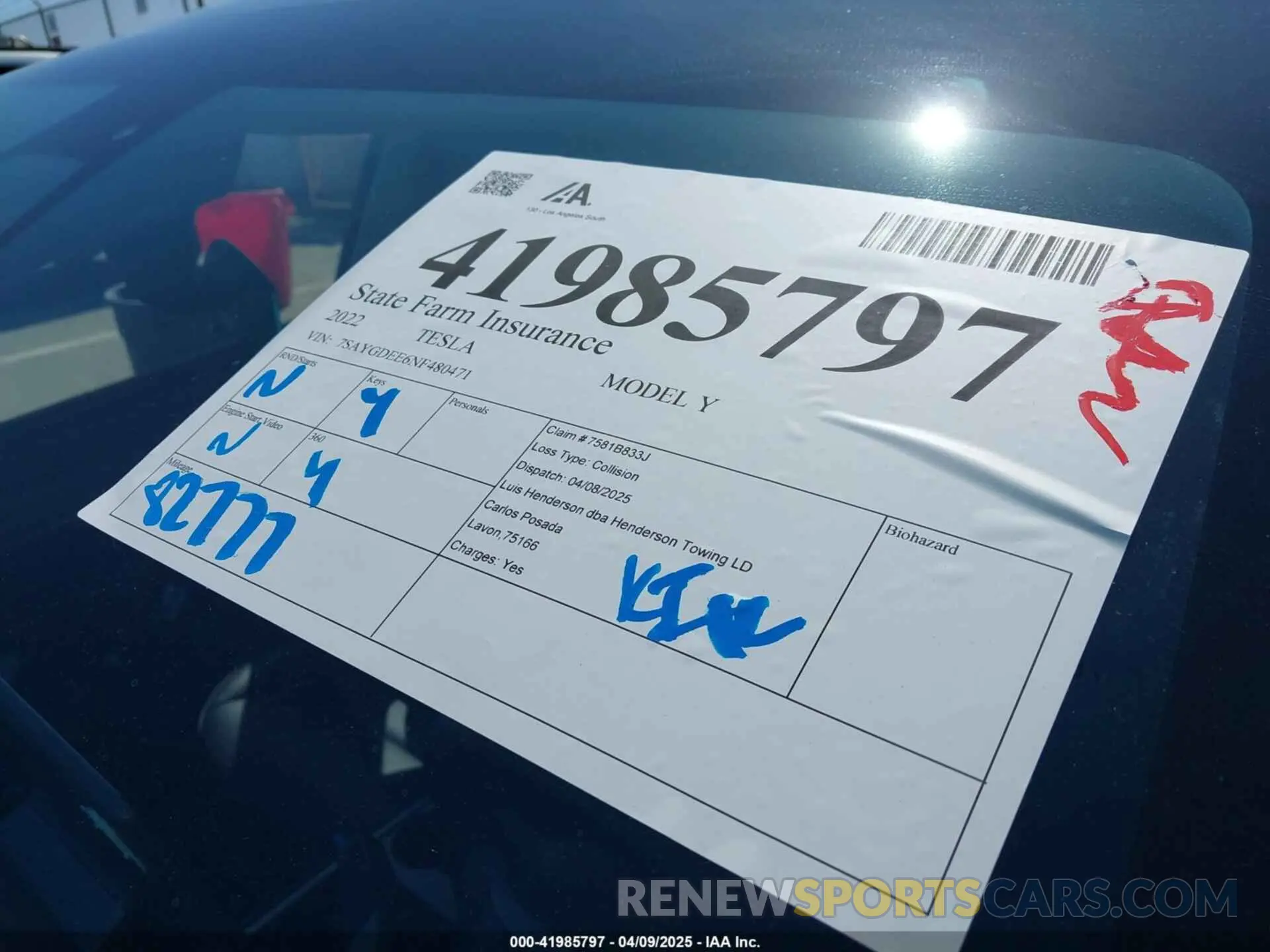 20 fotografías del automóvil dañado 7SAYGDEE6NF480471 TESLA MODEL Y 2022