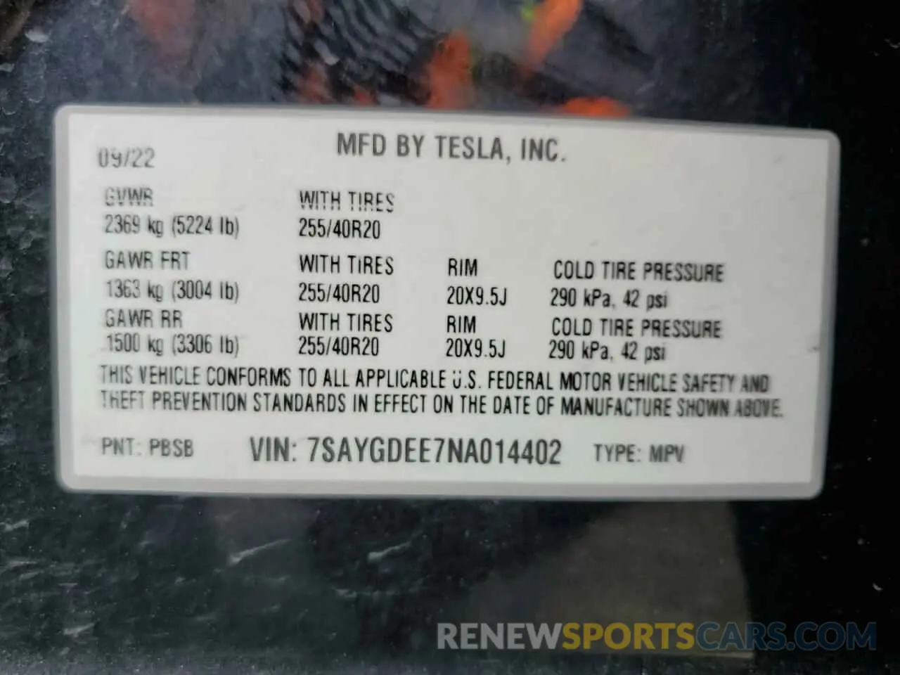13 fotografías del automóvil dañado 7SAYGDEE7NA014402 TESLA MODEL Y 2022