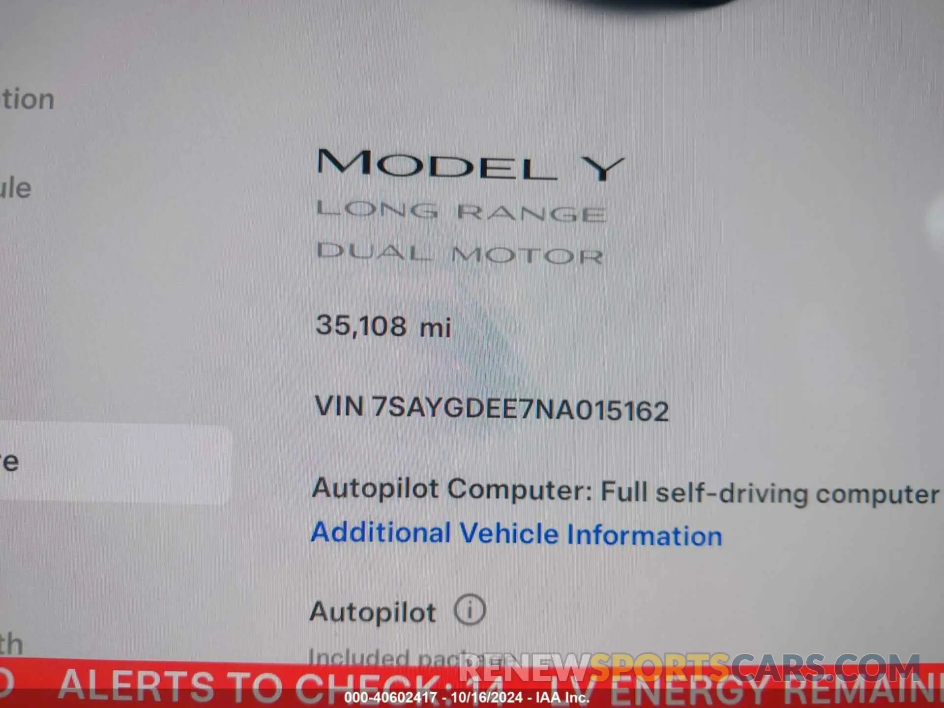 16 fotografías del automóvil dañado 7SAYGDEE7NA015162 TESLA MODEL Y 2022