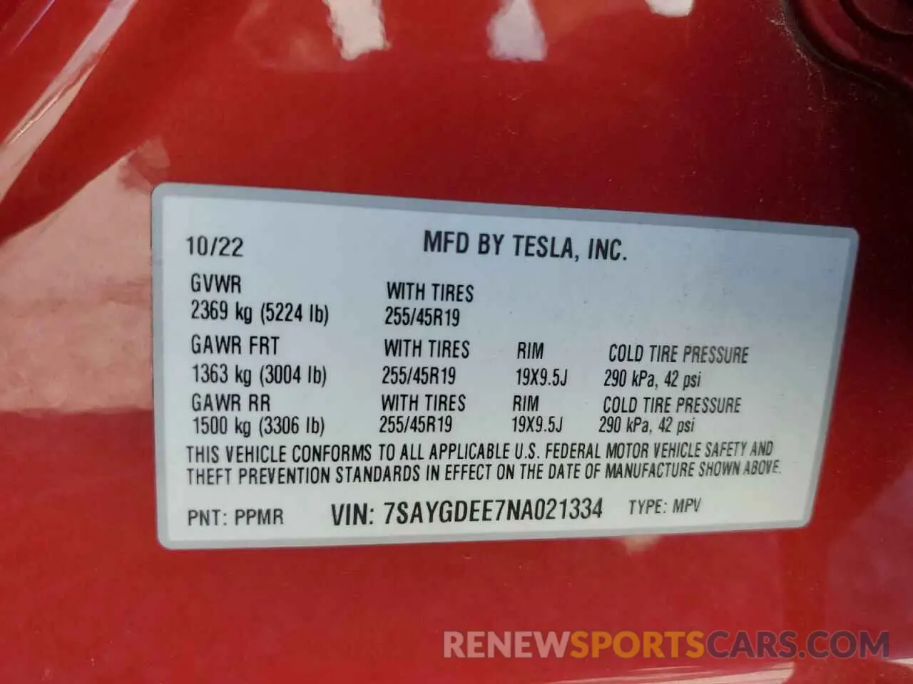 12 fotografías del automóvil dañado 7SAYGDEE7NA021334 TESLA MODEL Y 2022
