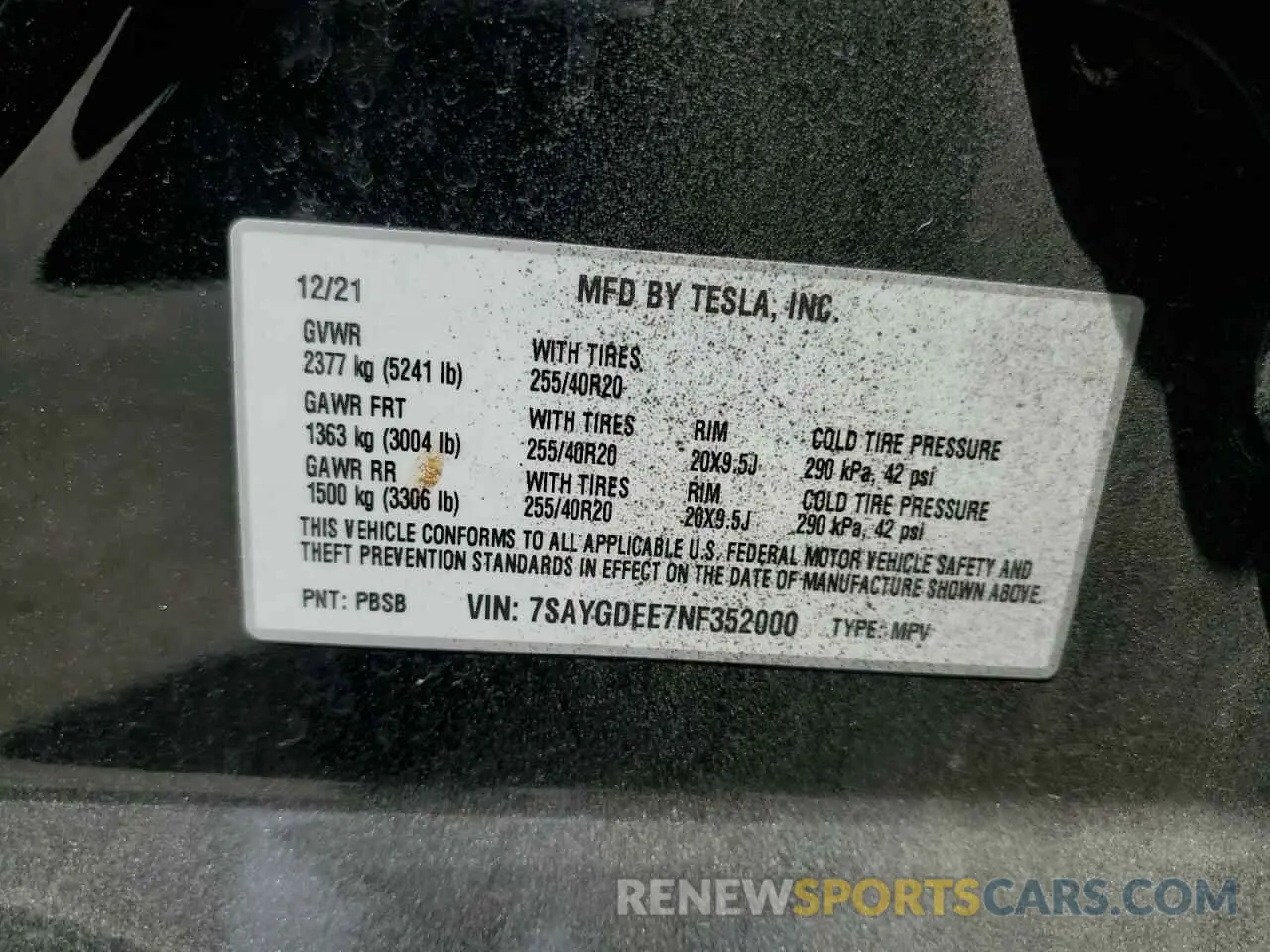 12 fotografías del automóvil dañado 7SAYGDEE7NF352000 TESLA MODEL Y 2022