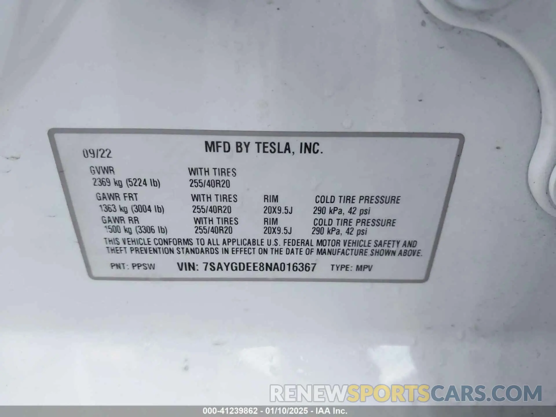 9 fotografías del automóvil dañado 7SAYGDEE8NA016367 TESLA MODEL Y 2022