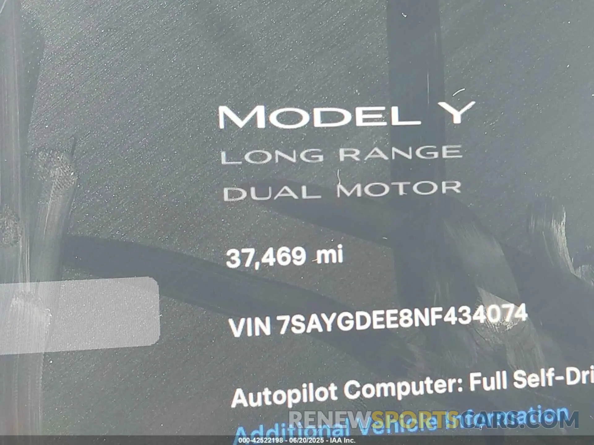 15 fotografías del automóvil dañado 7SAYGDEE8NF434074 TESLA MODEL Y 2022