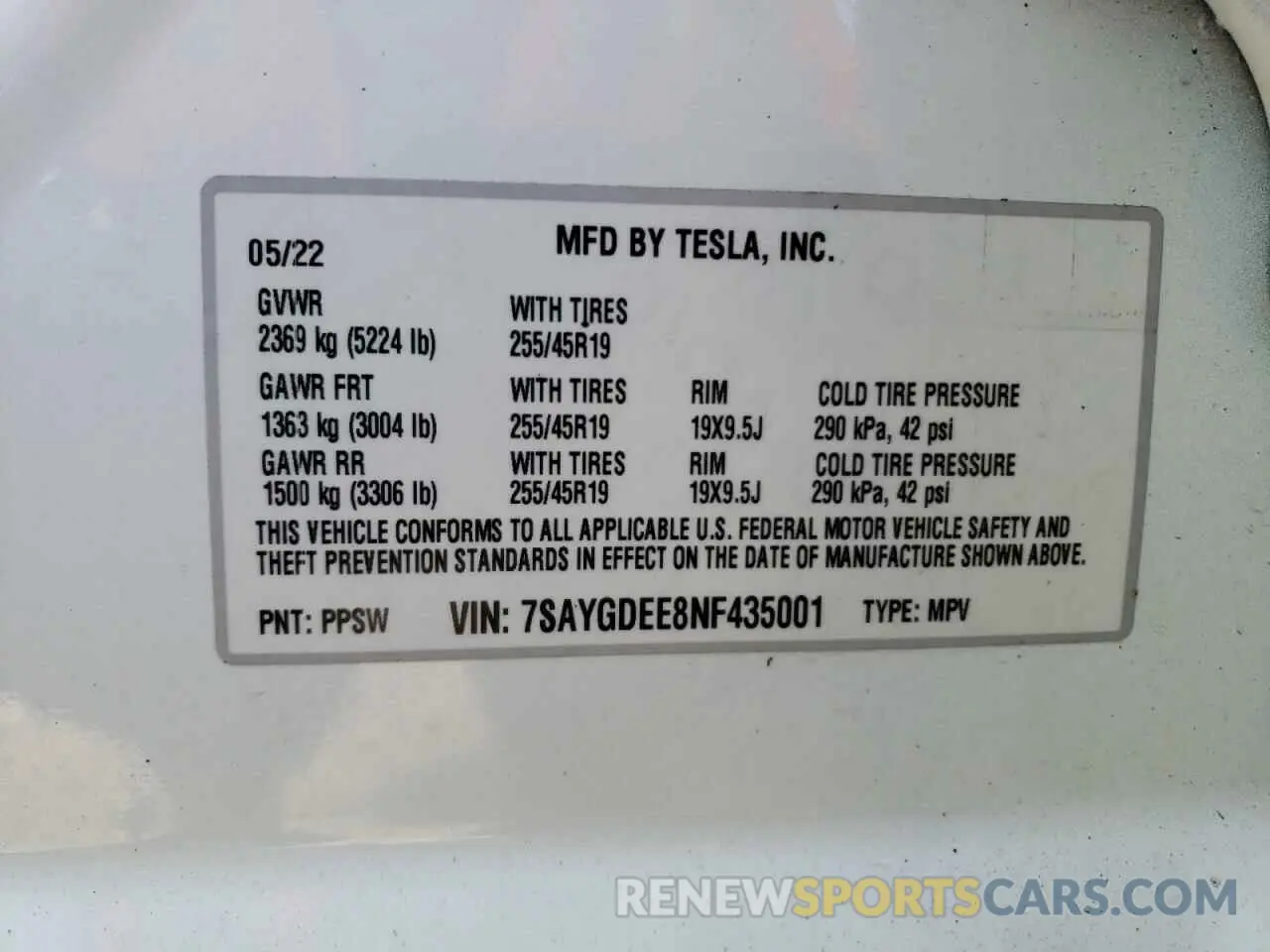13 fotografías del automóvil dañado 7SAYGDEE8NF435001 TESLA MODEL Y 2022