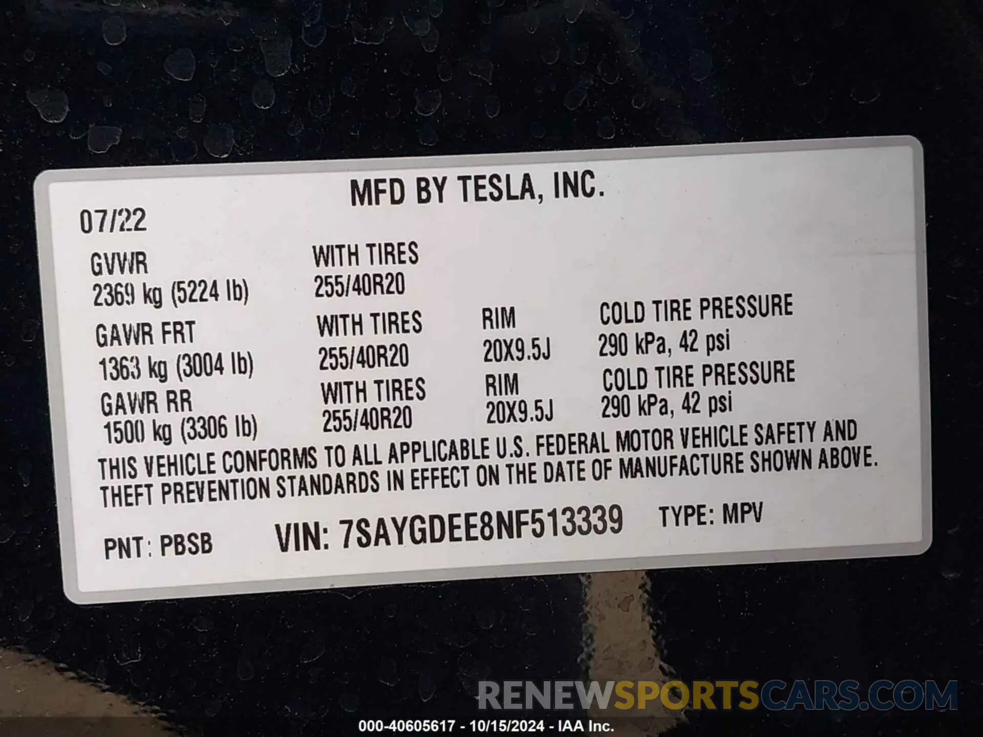 9 fotografías del automóvil dañado 7SAYGDEE8NF513339 TESLA MODEL Y 2022