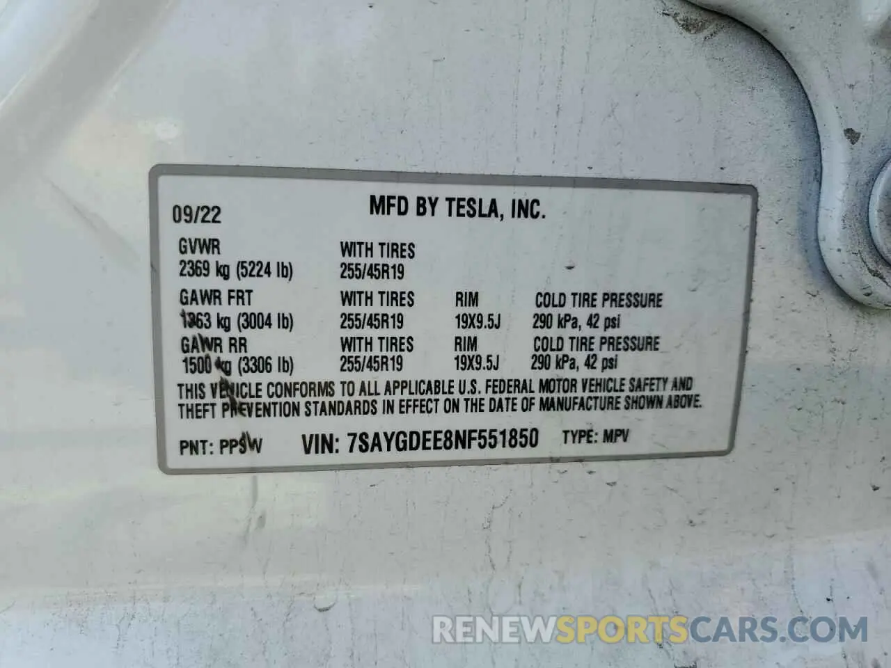 16 fotografías del automóvil dañado 7SAYGDEE8NF551850 TESLA MODEL Y 2022