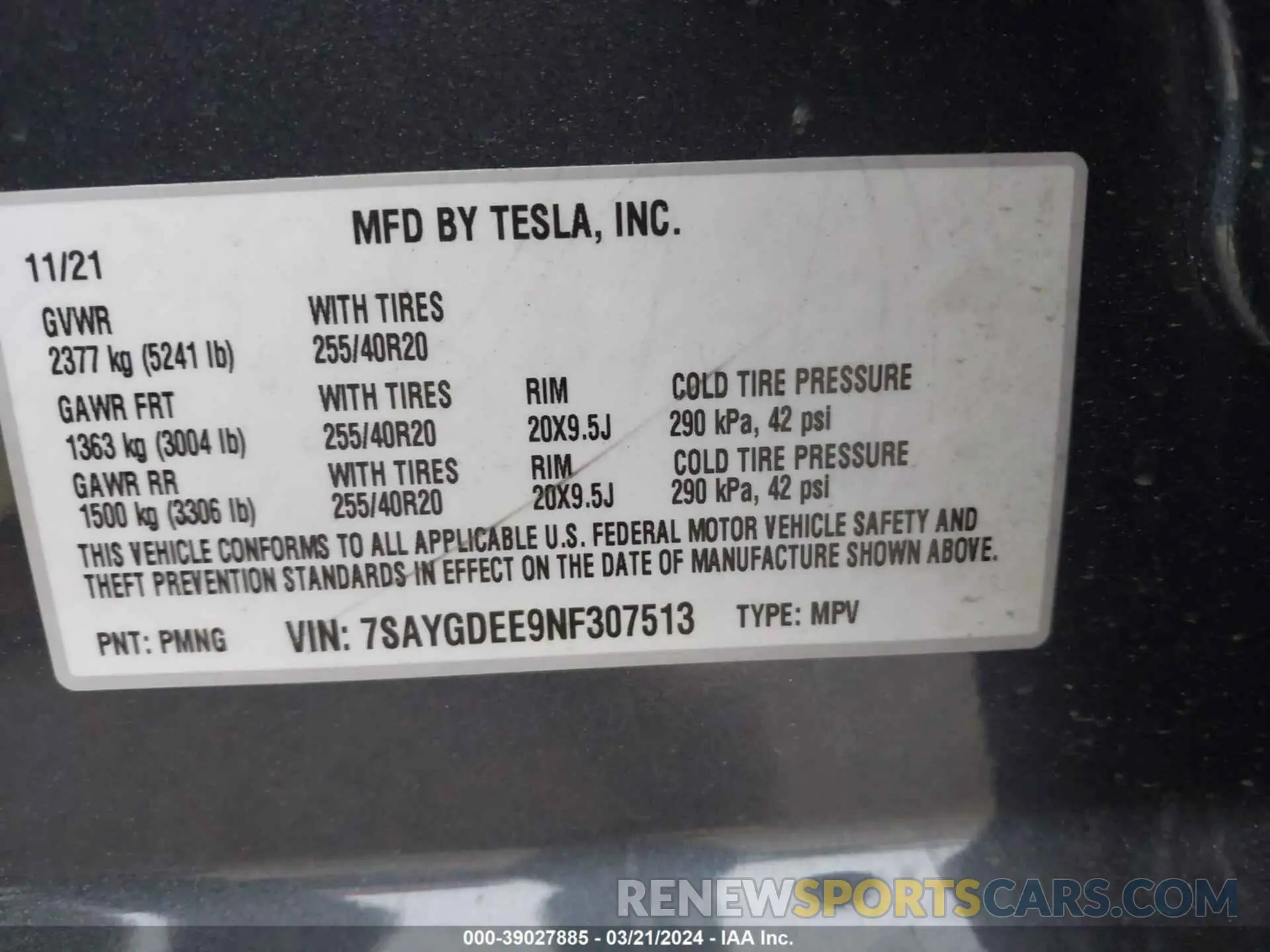 9 fotografías del automóvil dañado 7SAYGDEE9NF307513 TESLA MODEL Y 2022