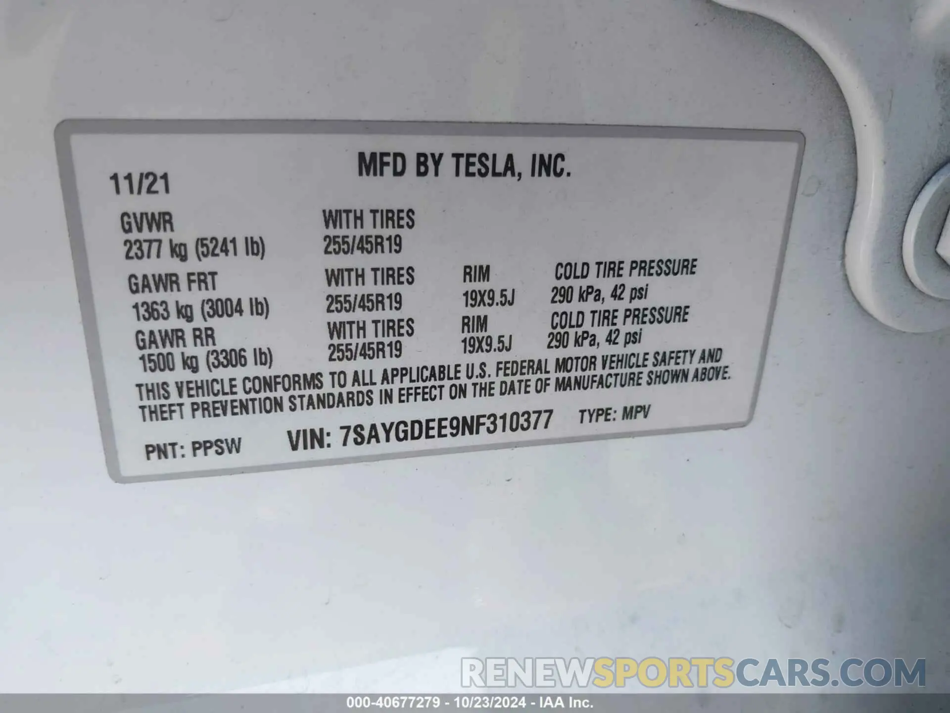 9 fotografías del automóvil dañado 7SAYGDEE9NF310377 TESLA MODEL Y 2022