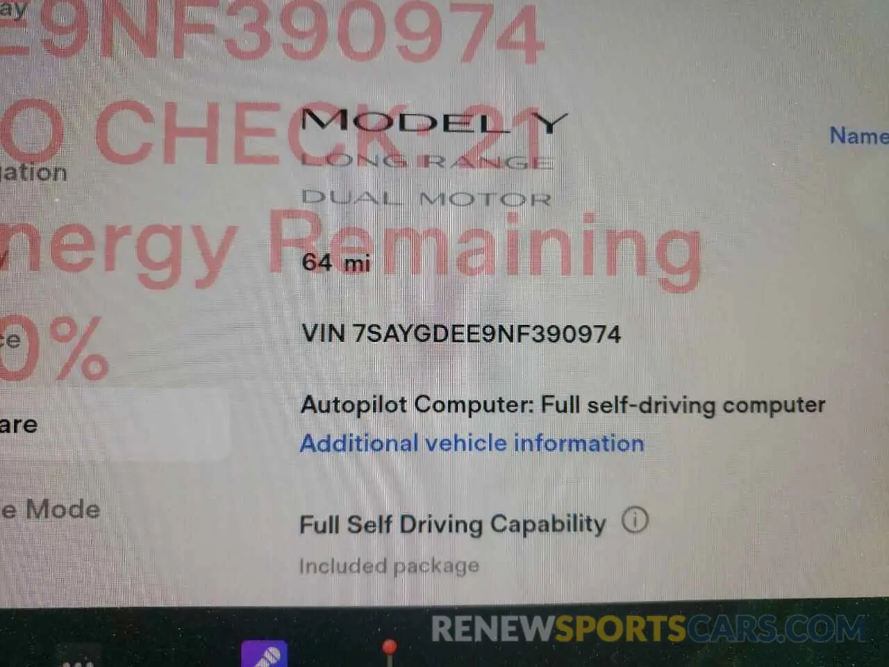 8 fotografías del automóvil dañado 7SAYGDEE9NF390974 TESLA MODEL Y 2022