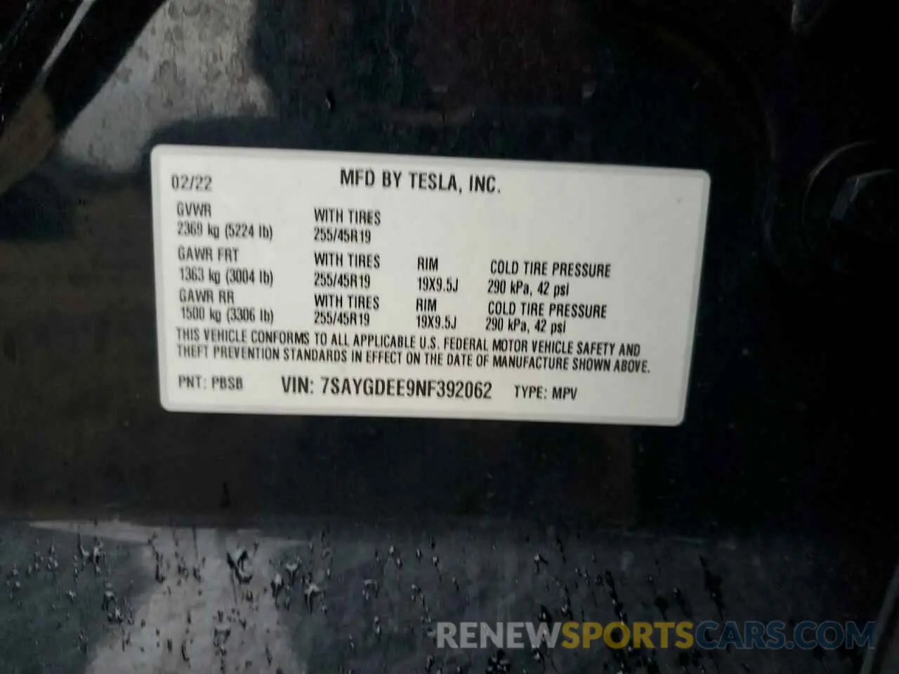 12 fotografías del automóvil dañado 7SAYGDEE9NF392062 TESLA MODEL Y 2022