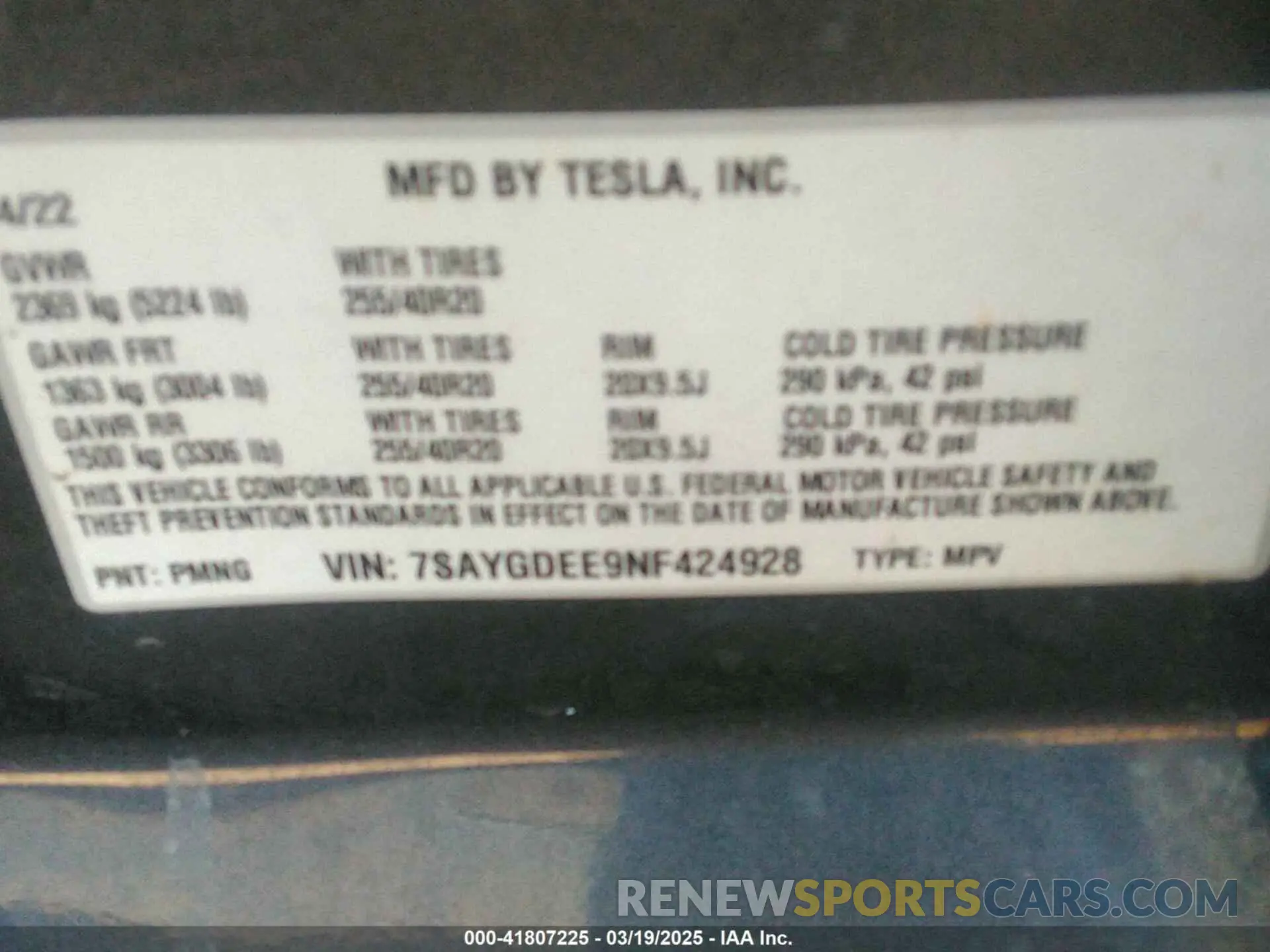 9 fotografías del automóvil dañado 7SAYGDEE9NF424928 TESLA MODEL Y 2022
