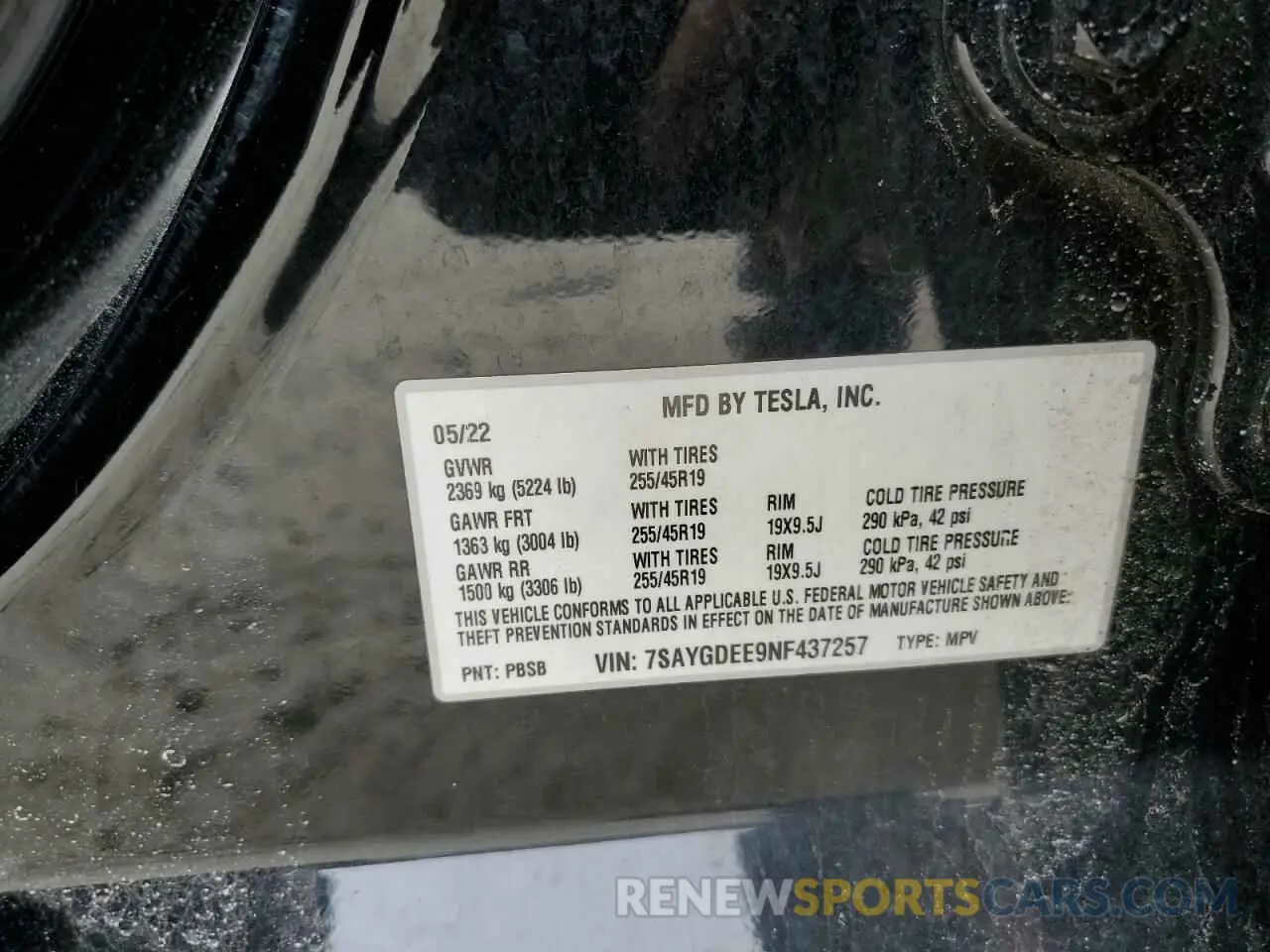12 fotografías del automóvil dañado 7SAYGDEE9NF437257 TESLA MODEL Y 2022