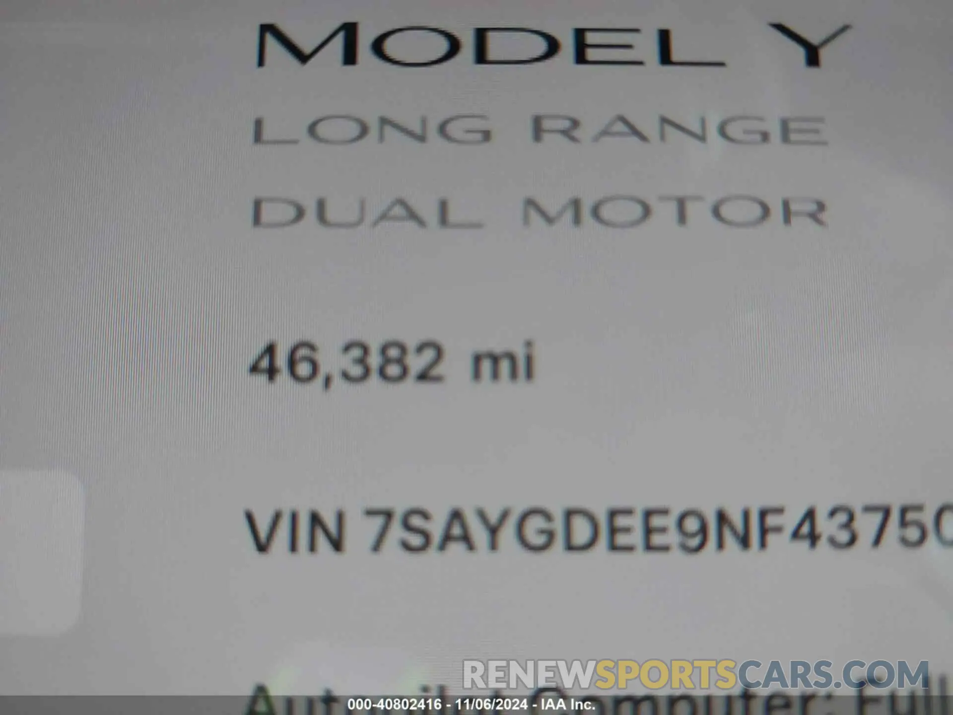 14 fotografías del automóvil dañado 7SAYGDEE9NF437503 TESLA MODEL Y 2022
