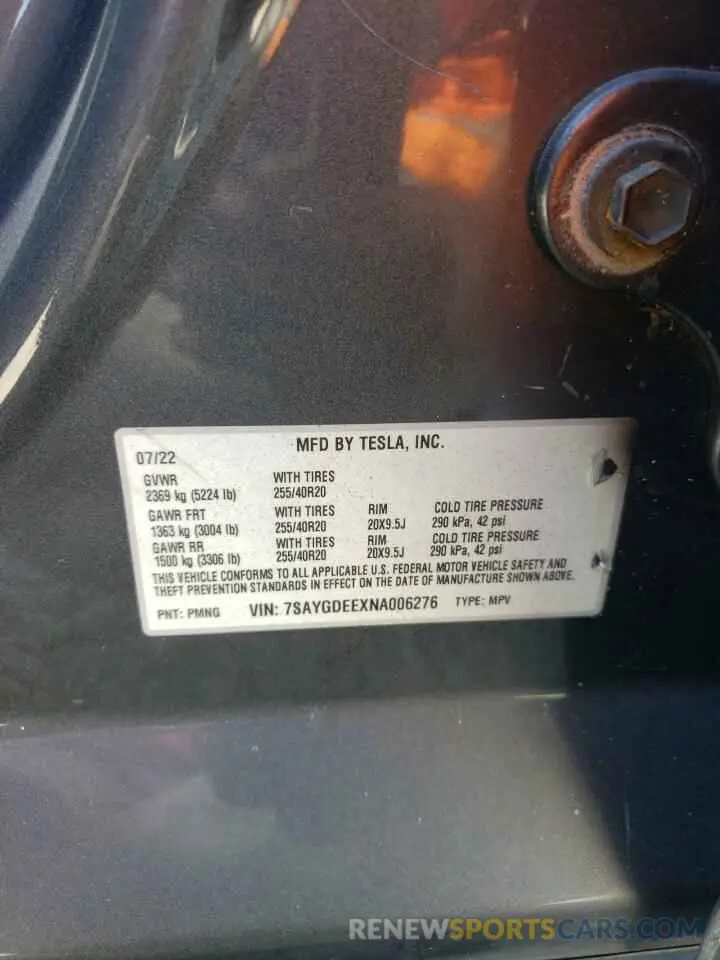 14 fotografías del automóvil dañado 7SAYGDEEXNA006276 TESLA MODEL Y 2022