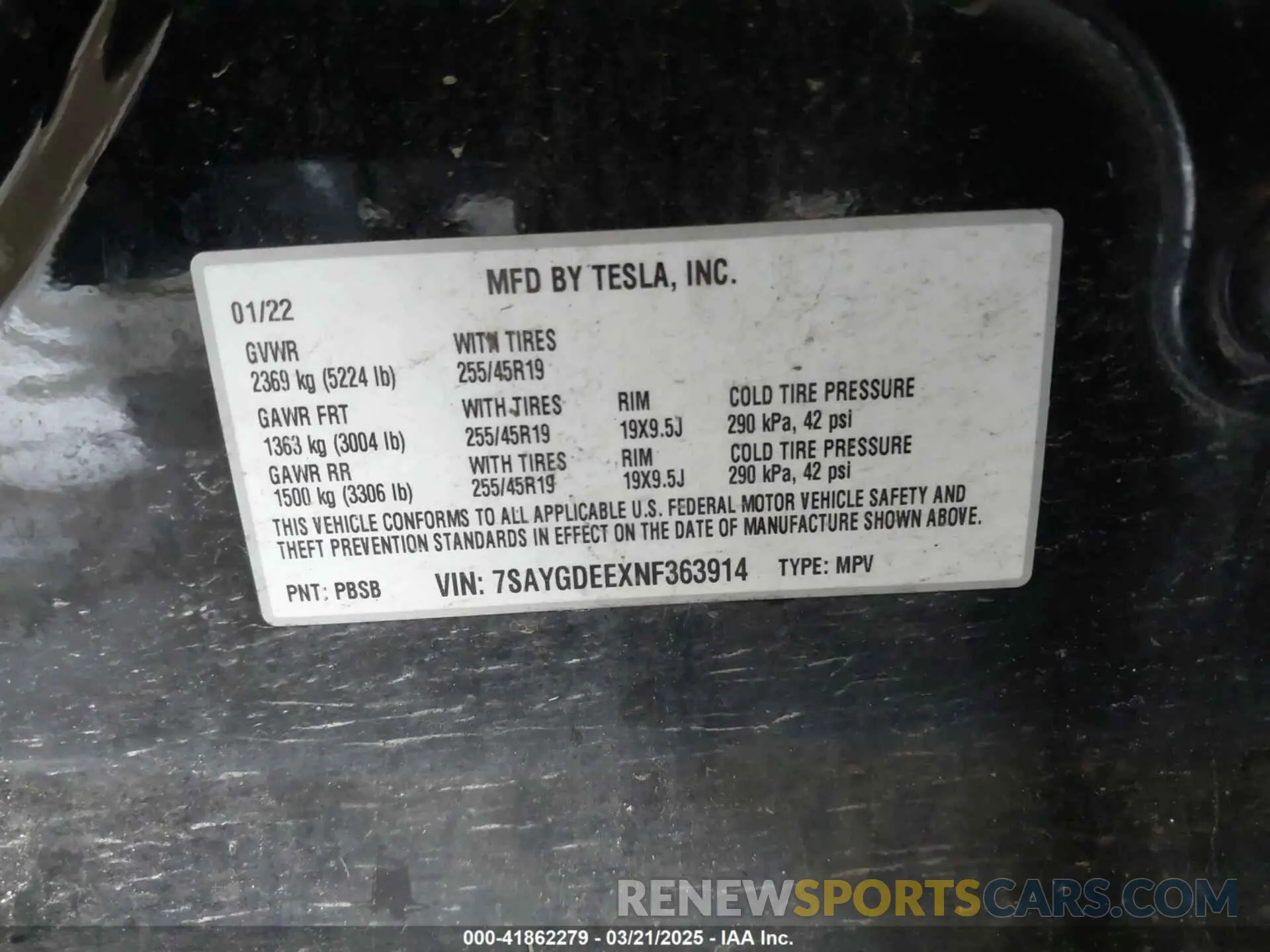 9 fotografías del automóvil dañado 7SAYGDEEXNF363914 TESLA MODEL Y 2022