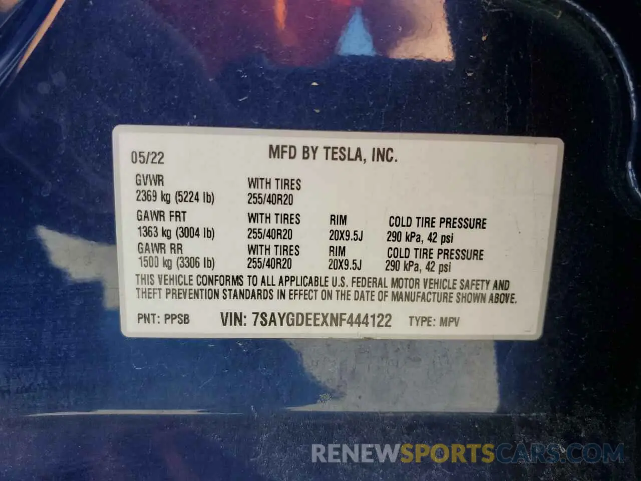 12 fotografías del automóvil dañado 7SAYGDEEXNF444122 TESLA MODEL Y 2022