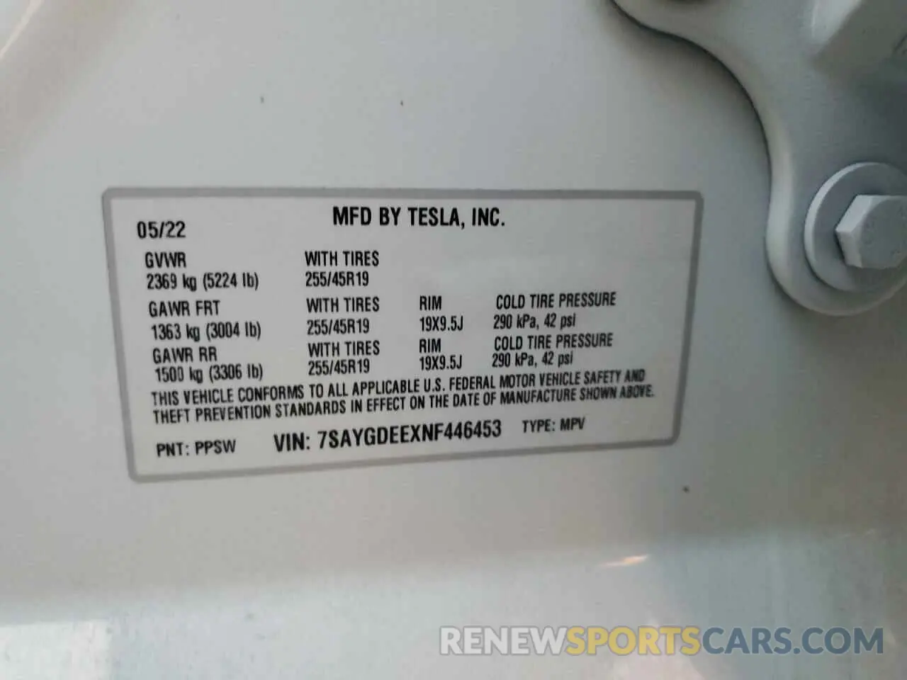 12 fotografías del automóvil dañado 7SAYGDEEXNF446453 TESLA MODEL Y 2022