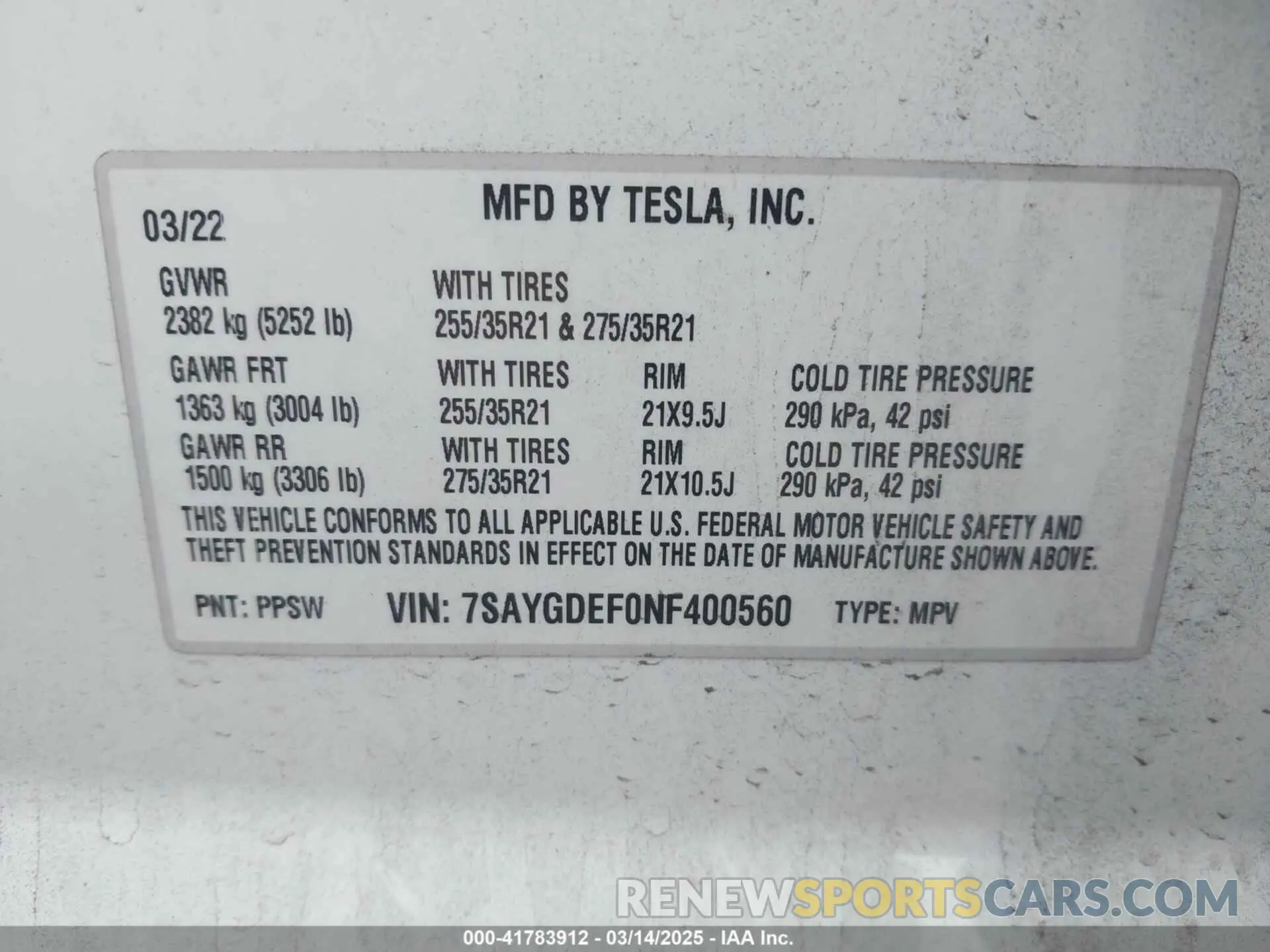 9 fotografías del automóvil dañado 7SAYGDEF0NF400560 TESLA MODEL Y 2022