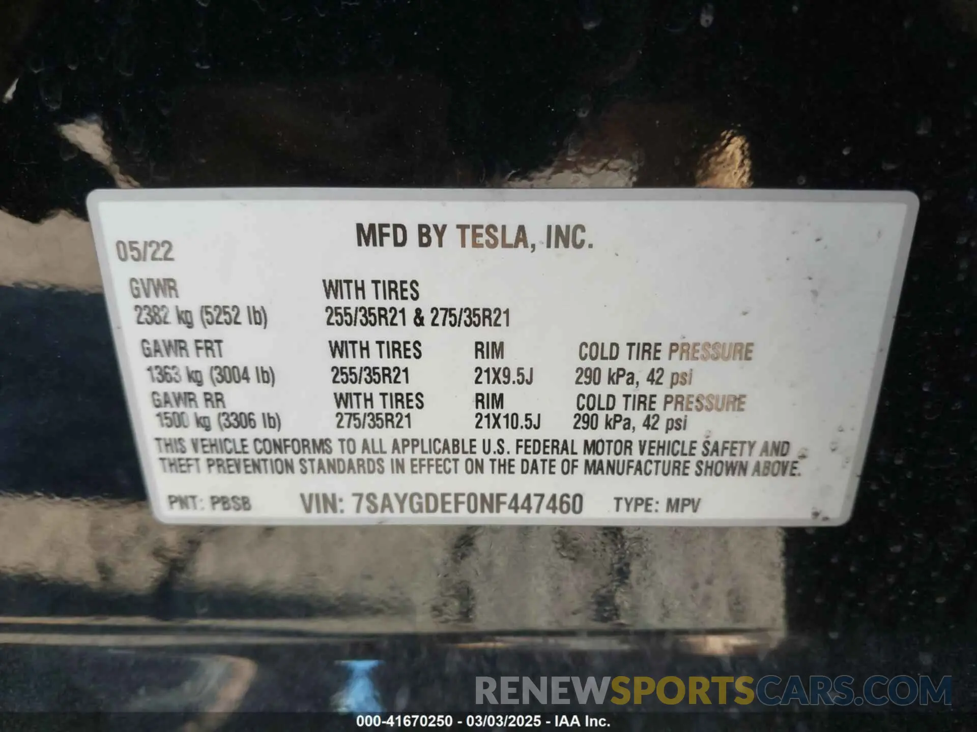 9 fotografías del automóvil dañado 7SAYGDEF0NF447460 TESLA MODEL Y 2022