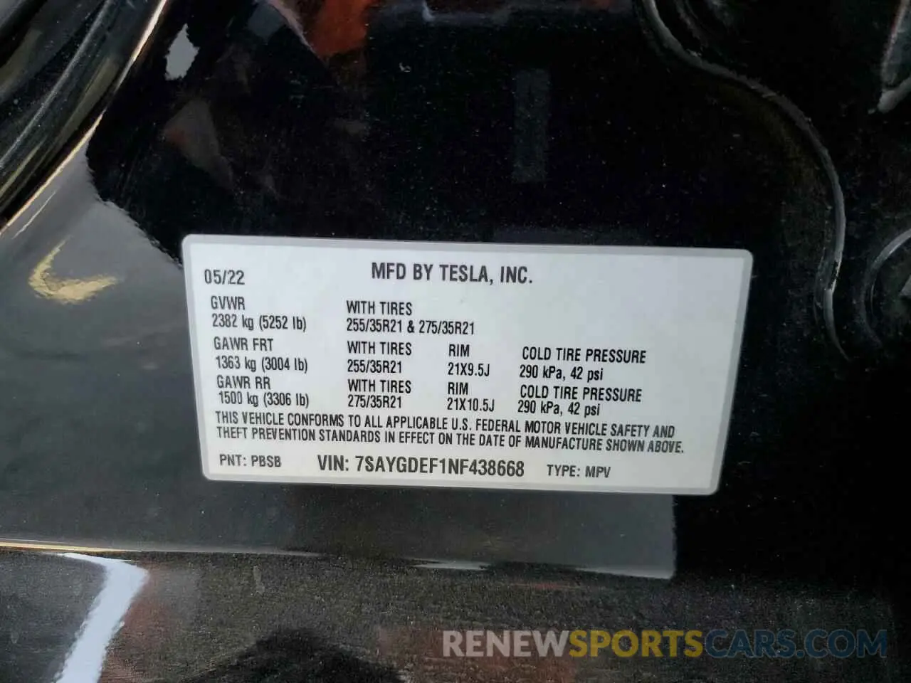 12 fotografías del automóvil dañado 7SAYGDEF1NF438668 TESLA MODEL Y 2022