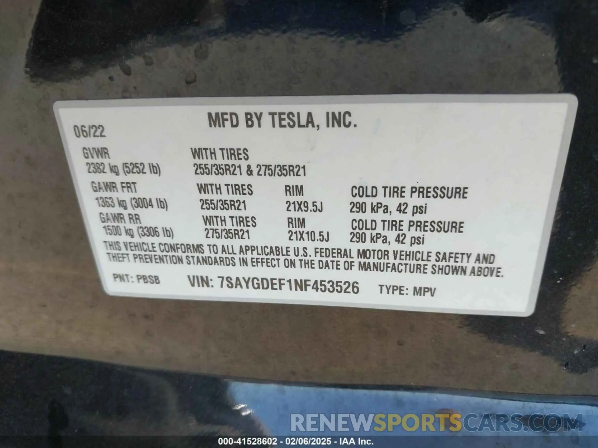 9 fotografías del automóvil dañado 7SAYGDEF1NF453526 TESLA MODEL Y 2022