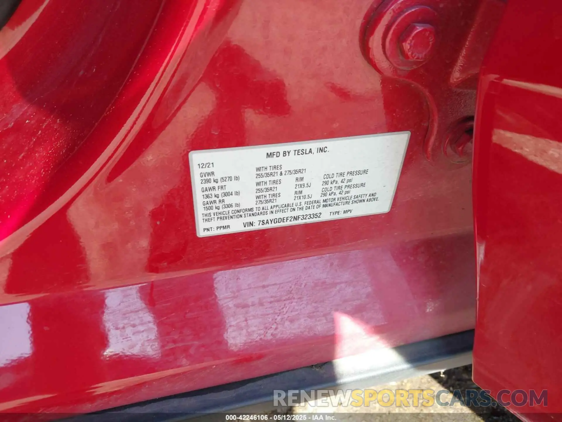 9 fotografías del automóvil dañado 7SAYGDEF2NF323352 TESLA MODEL Y 2022