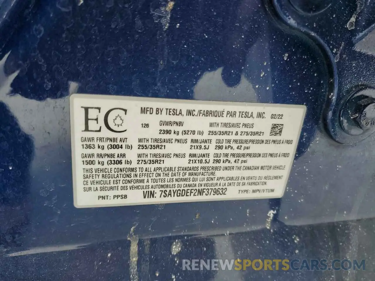 13 fotografías del automóvil dañado 7SAYGDEF2NF379632 TESLA MODEL Y 2022