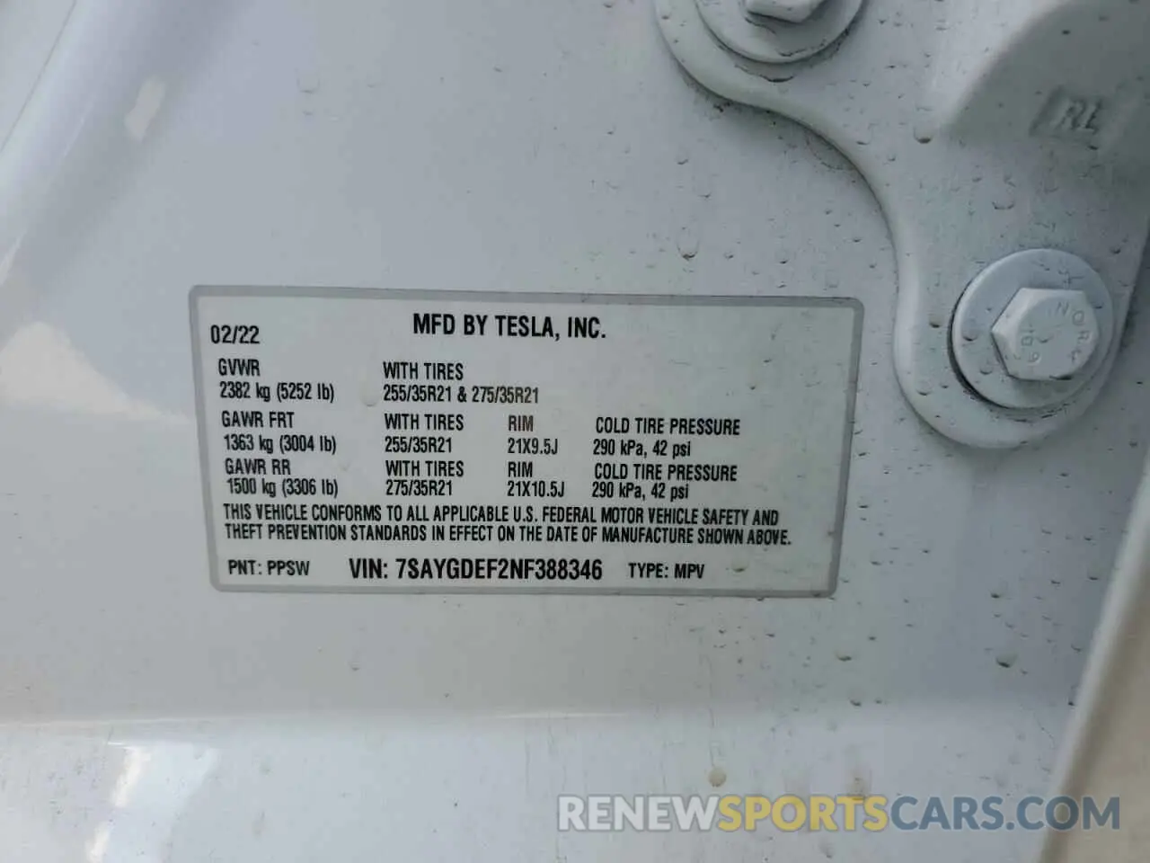 14 fotografías del automóvil dañado 7SAYGDEF2NF388346 TESLA MODEL Y 2022