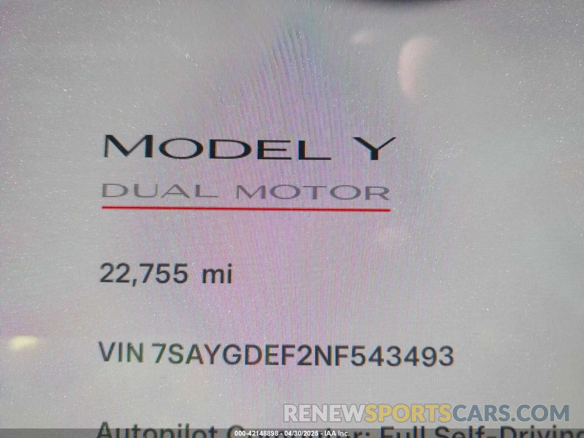 14 fotografías del automóvil dañado 7SAYGDEF2NF543493 TESLA MODEL Y 2022