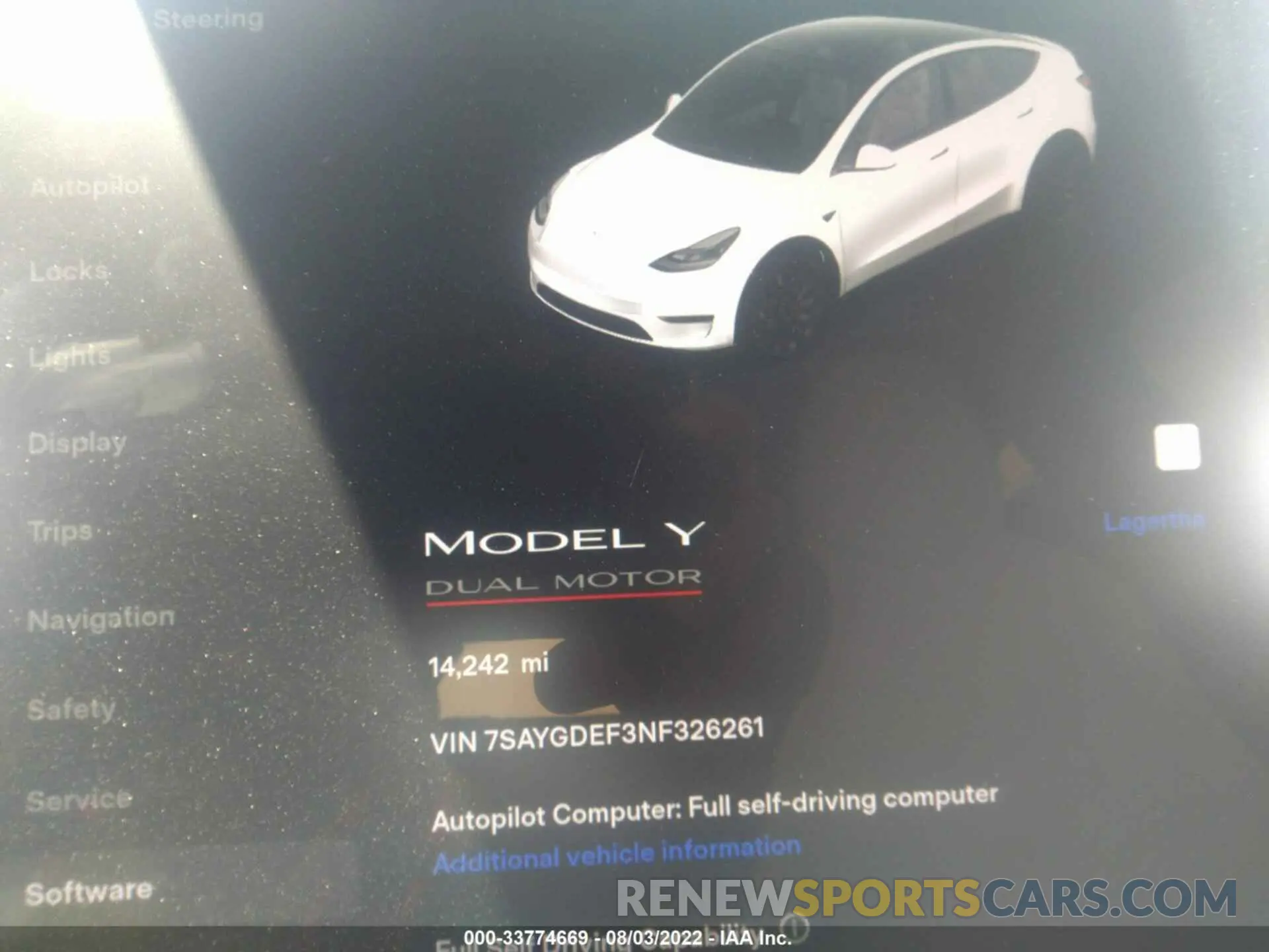 7 fotografías del automóvil dañado 7SAYGDEF3NF326261 TESLA MODEL Y 2022