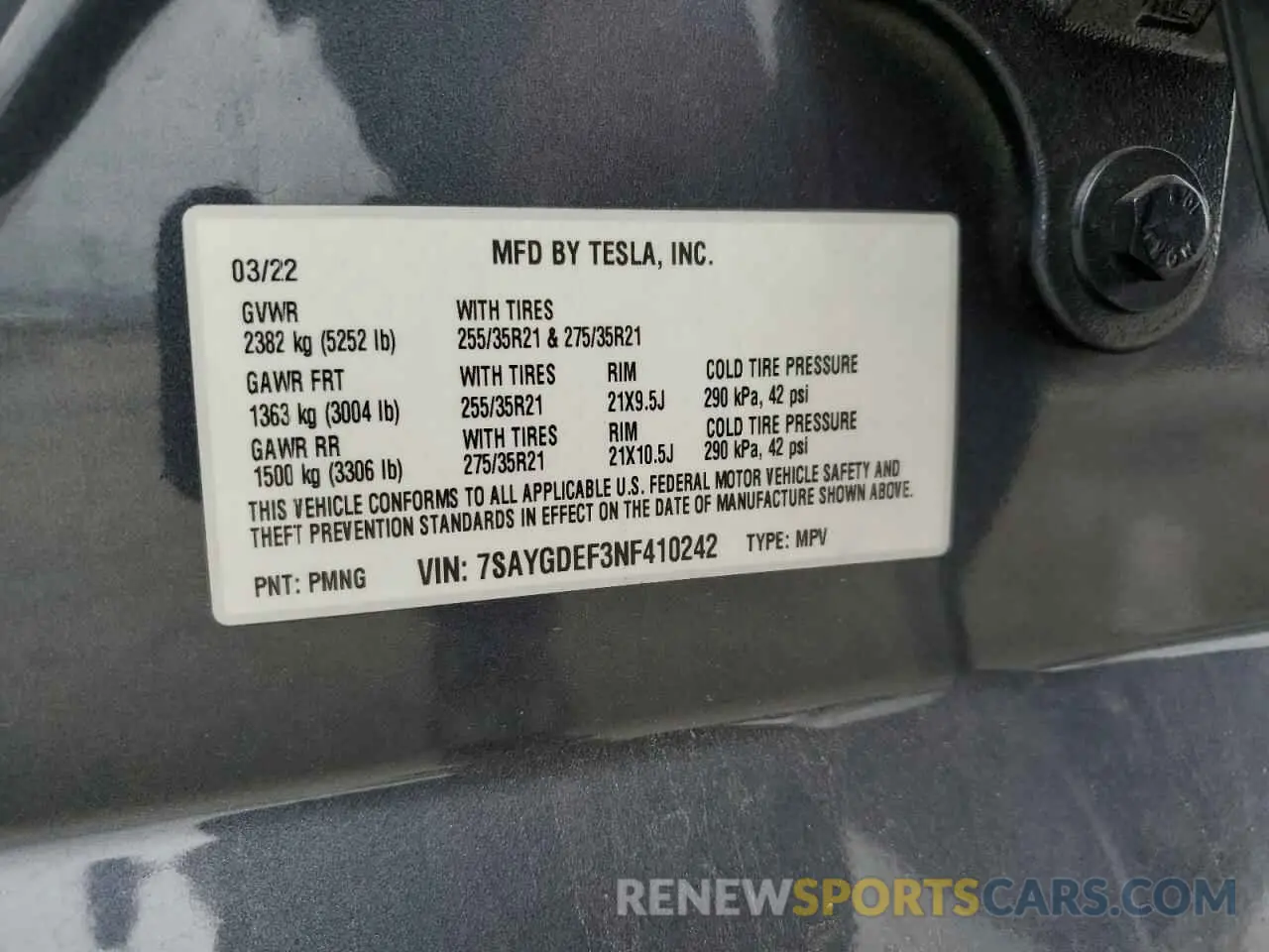 14 fotografías del automóvil dañado 7SAYGDEF3NF410242 TESLA MODEL Y 2022