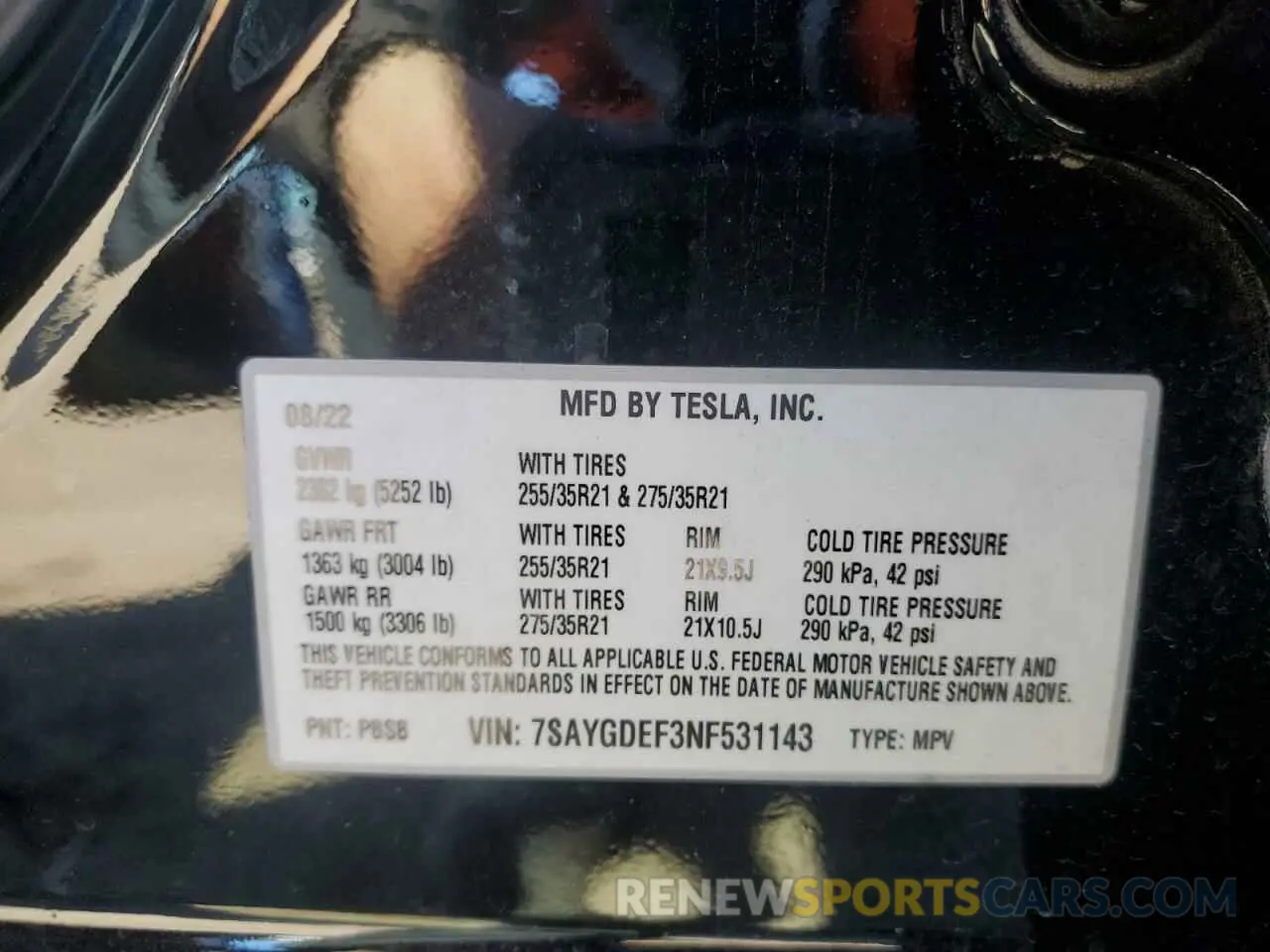 13 fotografías del automóvil dañado 7SAYGDEF3NF531143 TESLA MODEL Y 2022