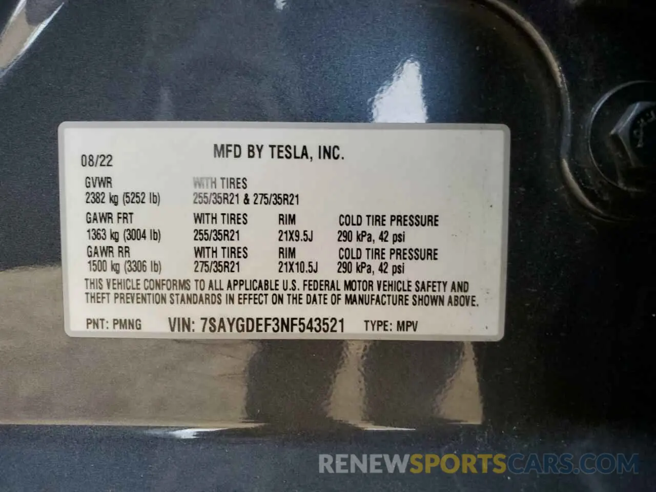 13 fotografías del automóvil dañado 7SAYGDEF3NF543521 TESLA MODEL Y 2022