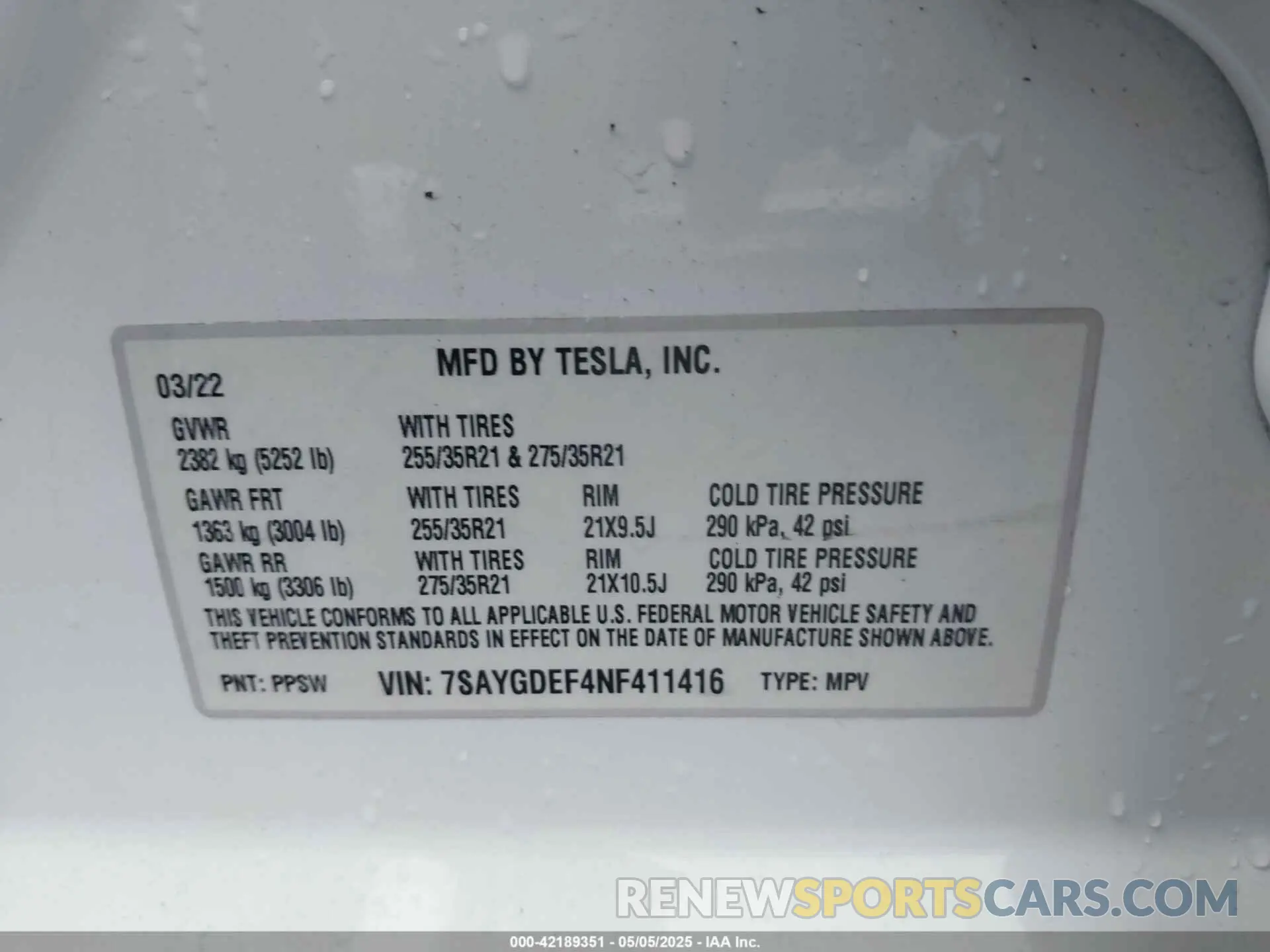 9 fotografías del automóvil dañado 7SAYGDEF4NF411416 TESLA MODEL Y 2022