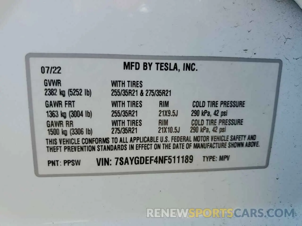 13 fotografías del automóvil dañado 7SAYGDEF4NF511189 TESLA MODEL Y 2022