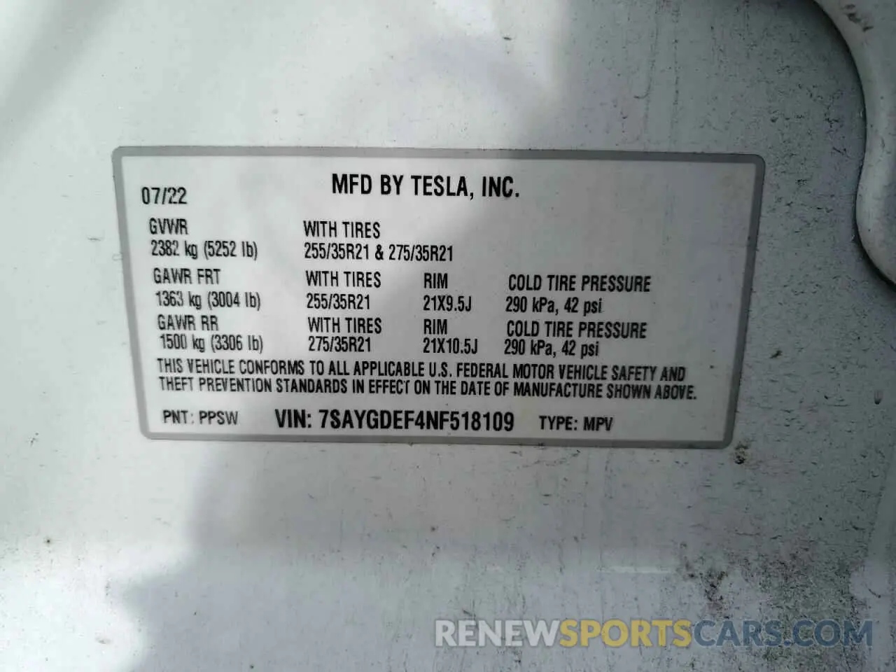 14 fotografías del automóvil dañado 7SAYGDEF4NF518109 TESLA MODEL Y 2022