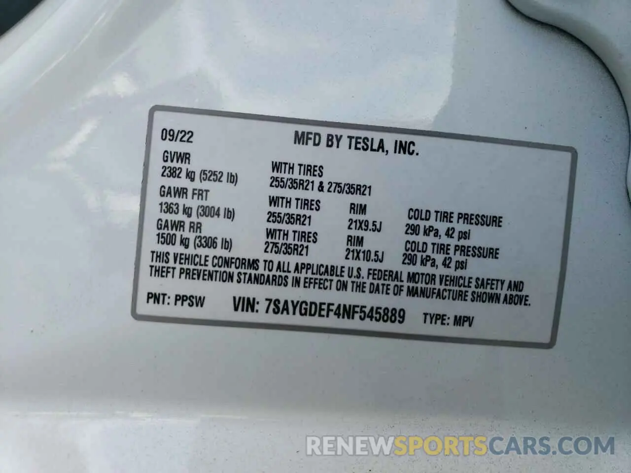 12 fotografías del automóvil dañado 7SAYGDEF4NF545889 TESLA MODEL Y 2022