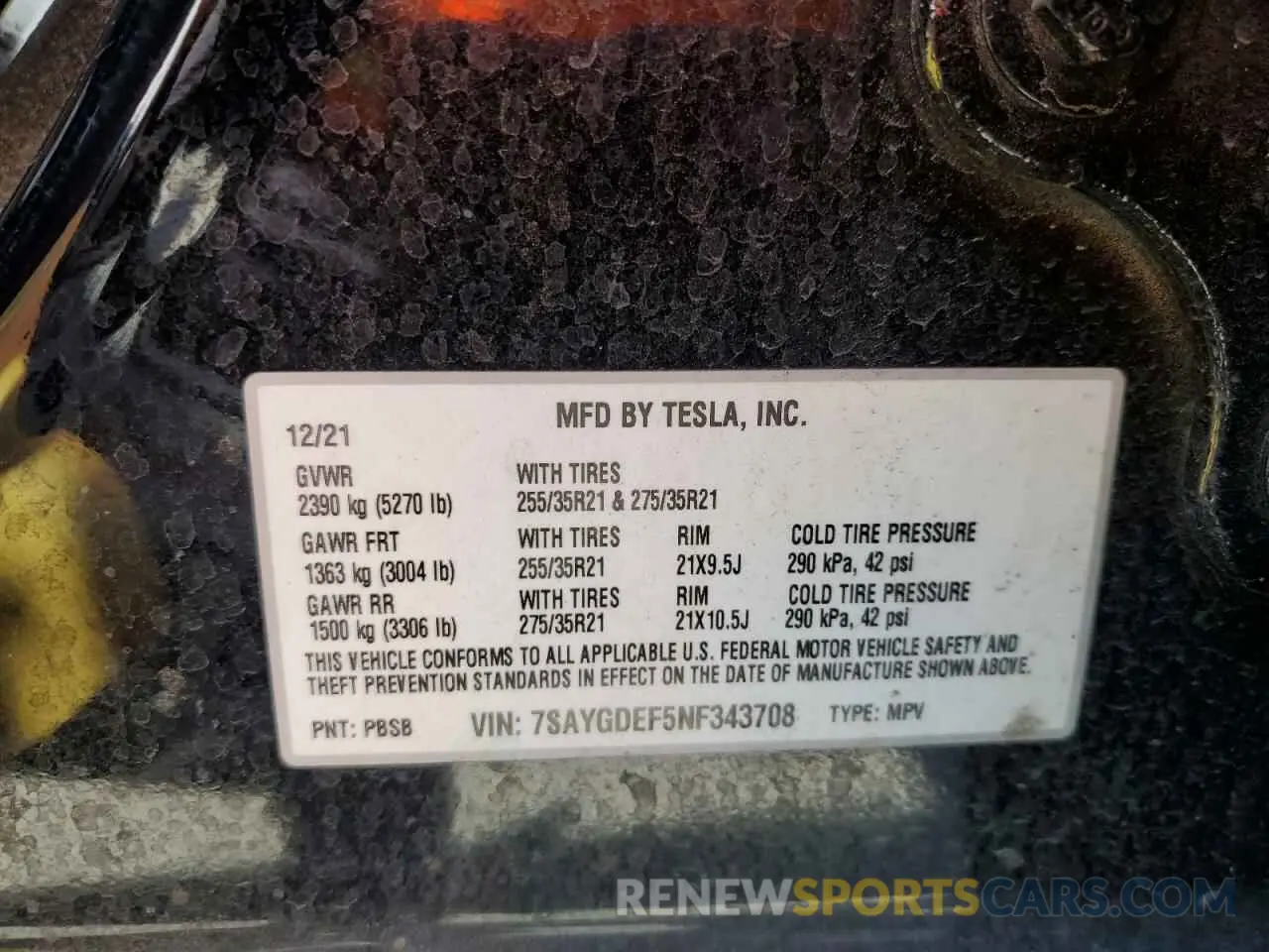 12 fotografías del automóvil dañado 7SAYGDEF5NF343708 TESLA MODEL Y 2022