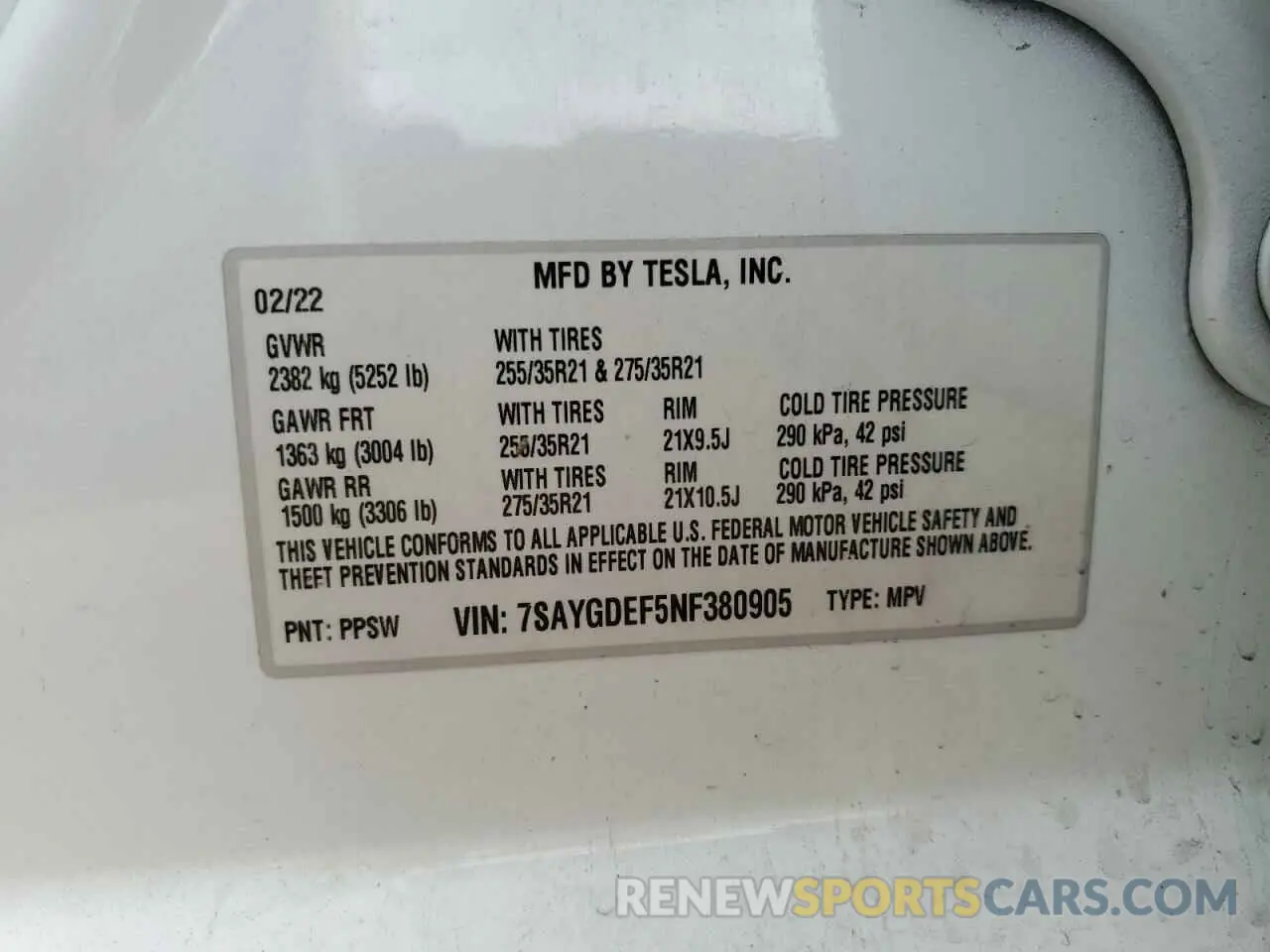 12 fotografías del automóvil dañado 7SAYGDEF5NF380905 TESLA MODEL Y 2022