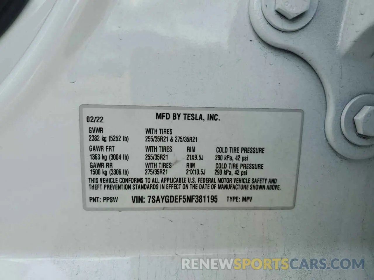 15 fotografías del automóvil dañado 7SAYGDEF5NF381195 TESLA MODEL Y 2022