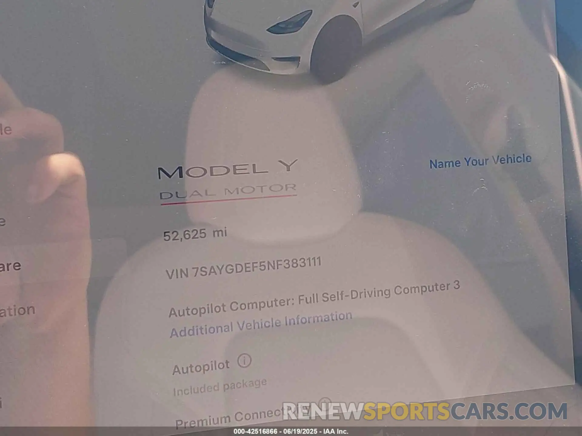 7 fotografías del automóvil dañado 7SAYGDEF5NF383111 TESLA MODEL Y 2022