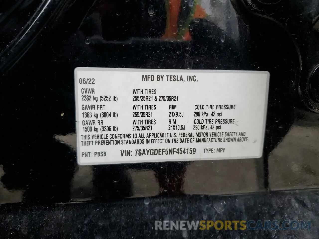 12 fotografías del automóvil dañado 7SAYGDEF5NF454159 TESLA MODEL Y 2022