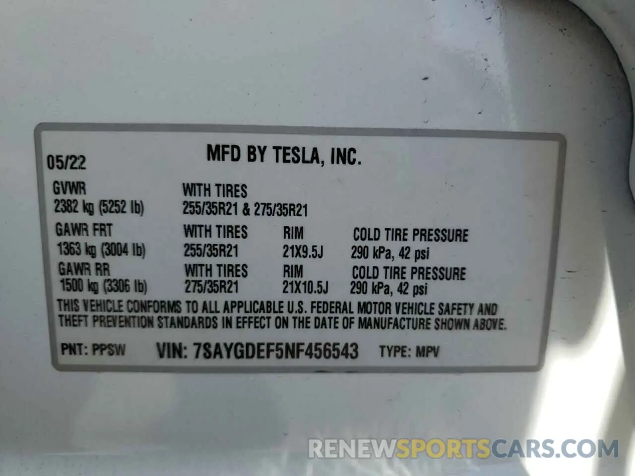 15 fotografías del automóvil dañado 7SAYGDEF5NF456543 TESLA MODEL Y 2022
