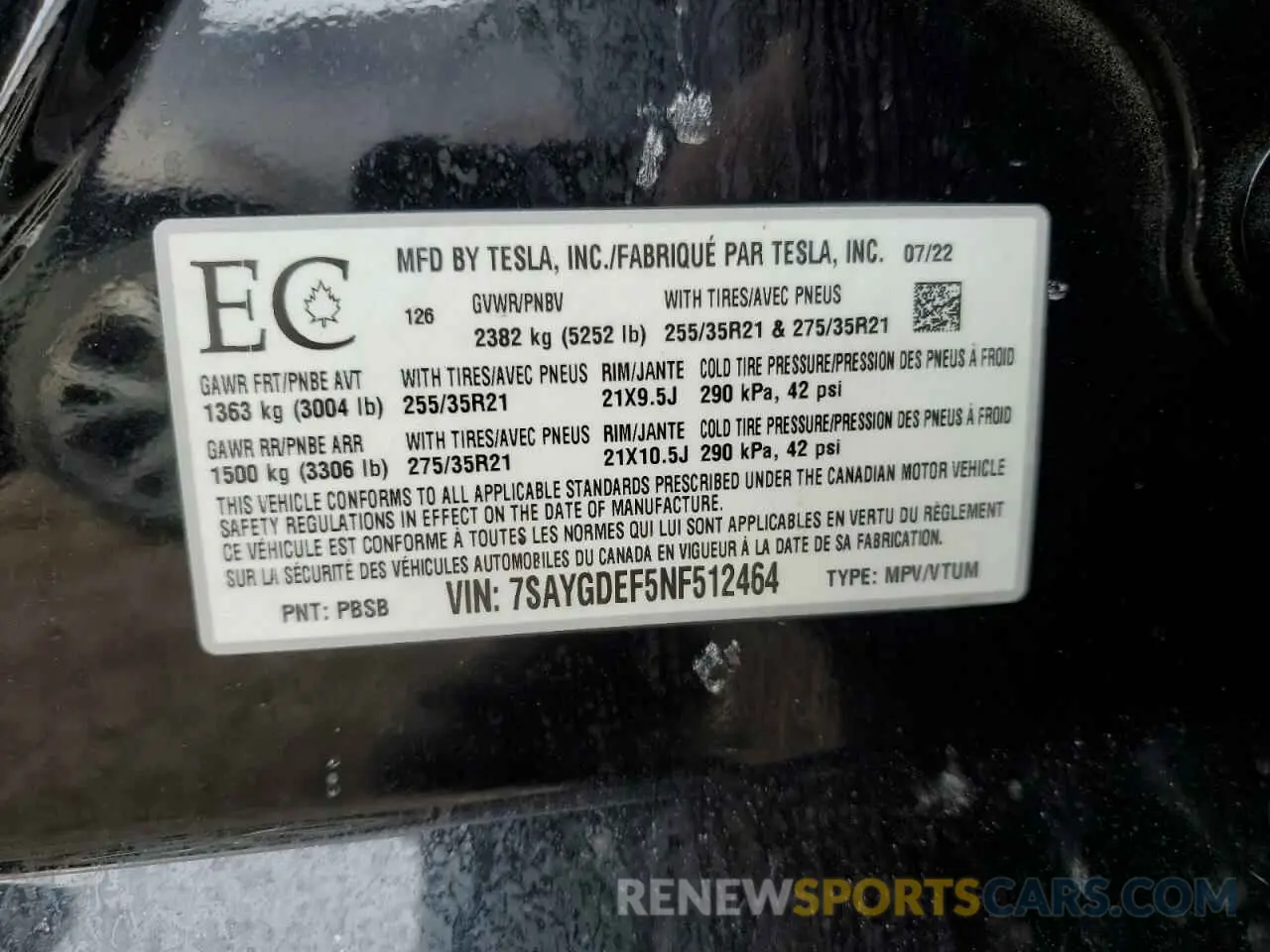 13 fotografías del automóvil dañado 7SAYGDEF5NF512464 TESLA MODEL Y 2022