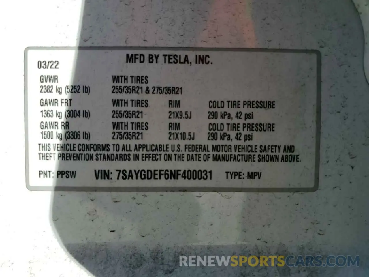 12 fotografías del automóvil dañado 7SAYGDEF6NF400031 TESLA MODEL Y 2022